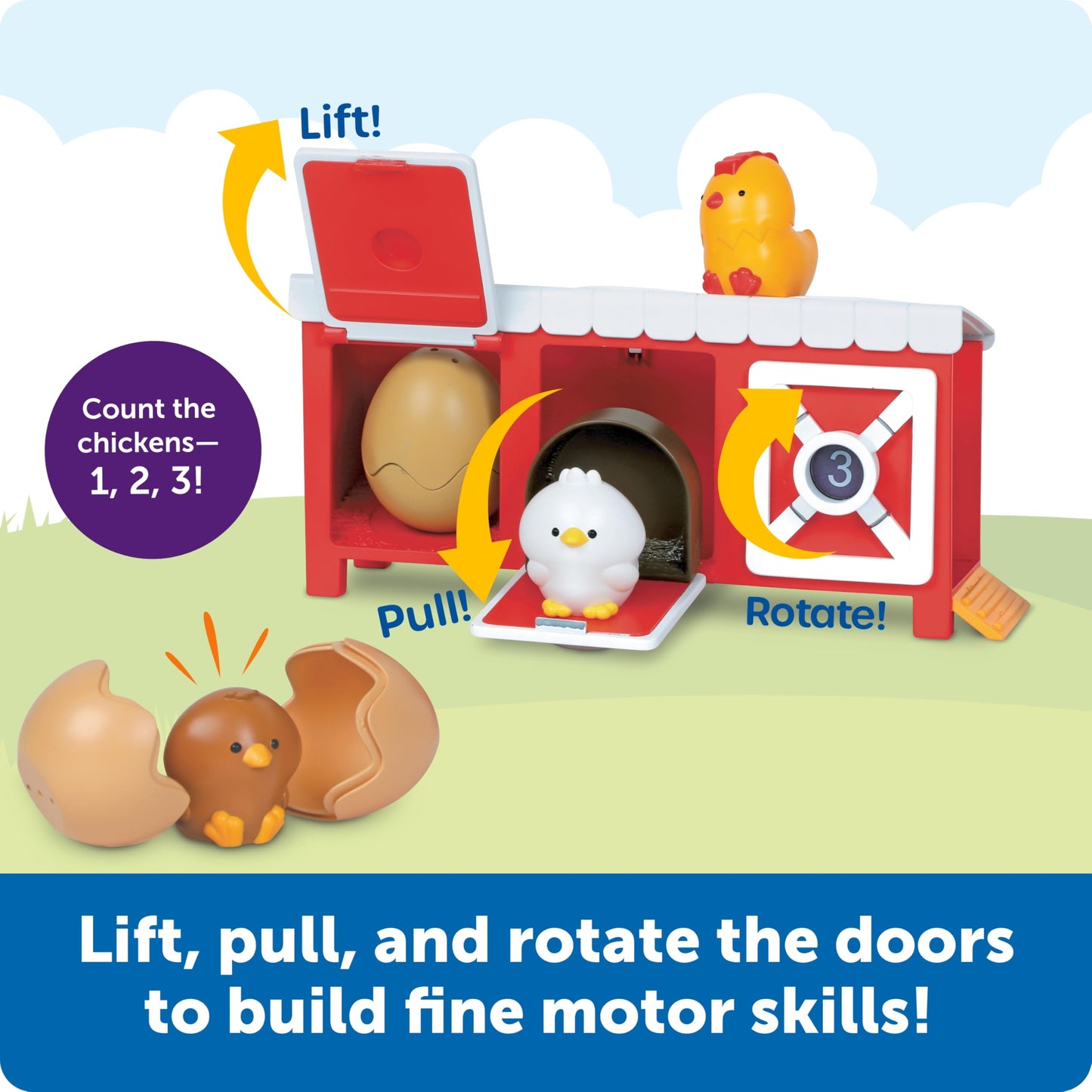 Learning Resources Peeksville Hide & Cheep Chicken Coop Toy – Farm Animals, Barn, Sensory & Manipulative Playset for Toddlers & Preschoolers