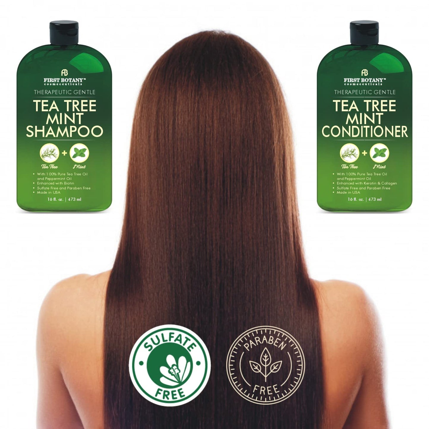 First Botany Tea Tree Mint Shampoo & Conditioner Set – With Peppermint Oil – Fights Dandruff, Hair Loss & Itchy Scalp – Sulfate Free, 16 Fl Oz x 2
