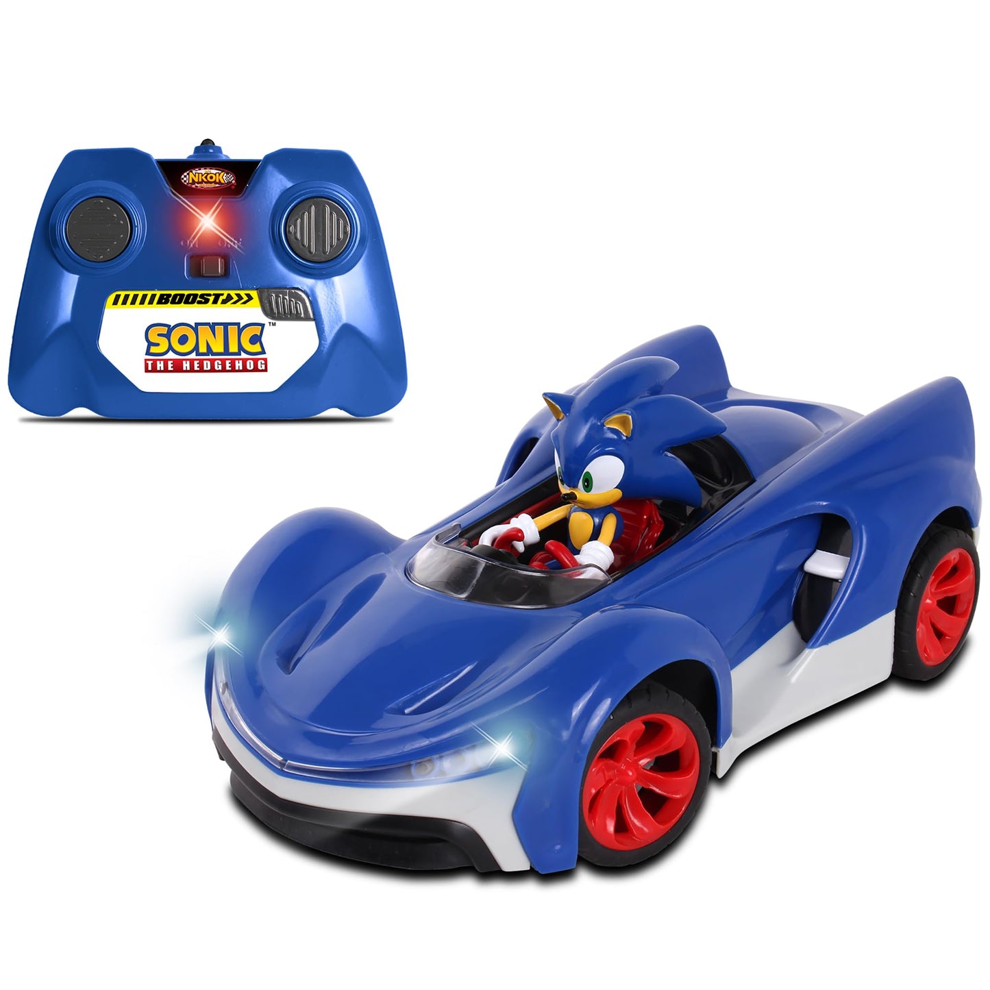 NKOK Team Sonic Racing 2.4GHz RC Car with Turbo Boost, Working Lights, Adjustable Wheels, Fun & Easy, Sonic The Hedgehog 601, Ages 6+