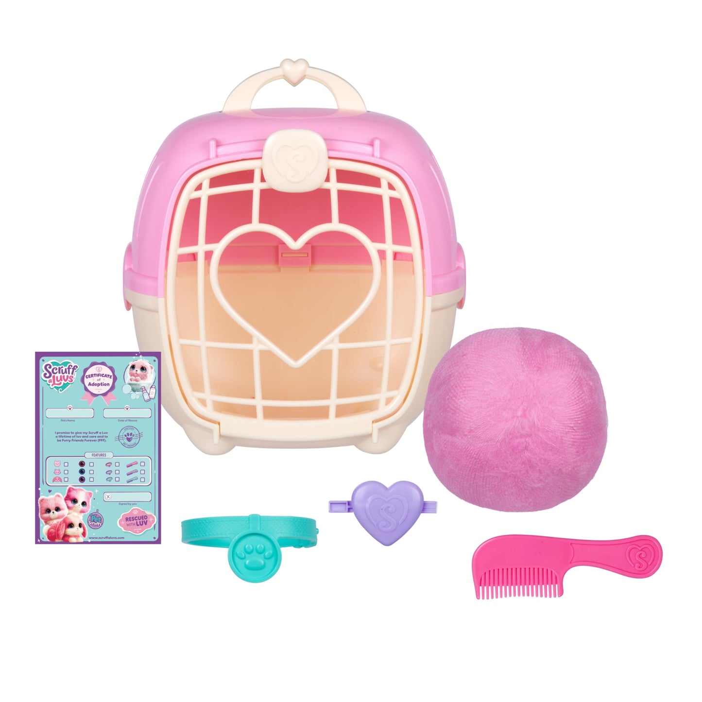 SCRUFFALUVS Pet Scruffs Pink Plush Toy – Wash & Reveal Puppy, Bunny, or Kitty with Deluxe Pet Carrier (Styles Vary)