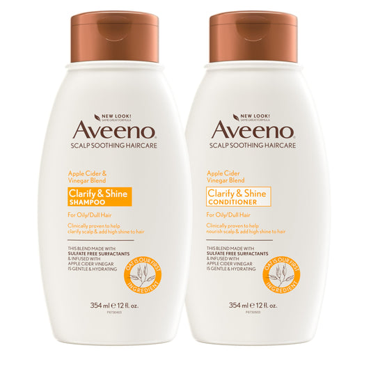 Aveeno Apple Cider Vinegar Shampoo & Conditioner Set – Clarifying & Balancing for Oily or Dull Hair, Adds Shine, Paraben & Dye-Free, 12 Fl Oz