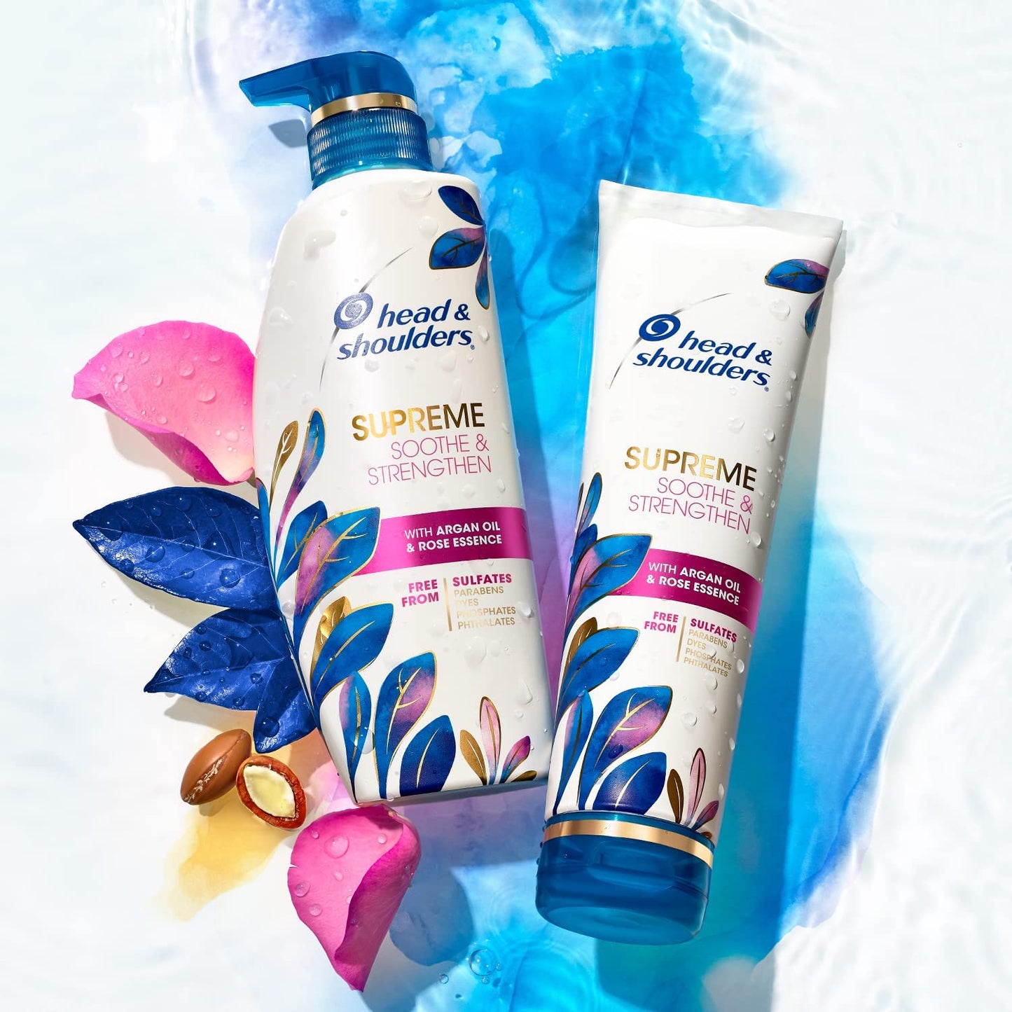 Head & Shoulders Supreme Sulfate-Free Shampoo & Conditioner Set with Argan Oil & Rose Essence, Dry Scalp & Dandruff Treatment, 21.2 Fl Oz