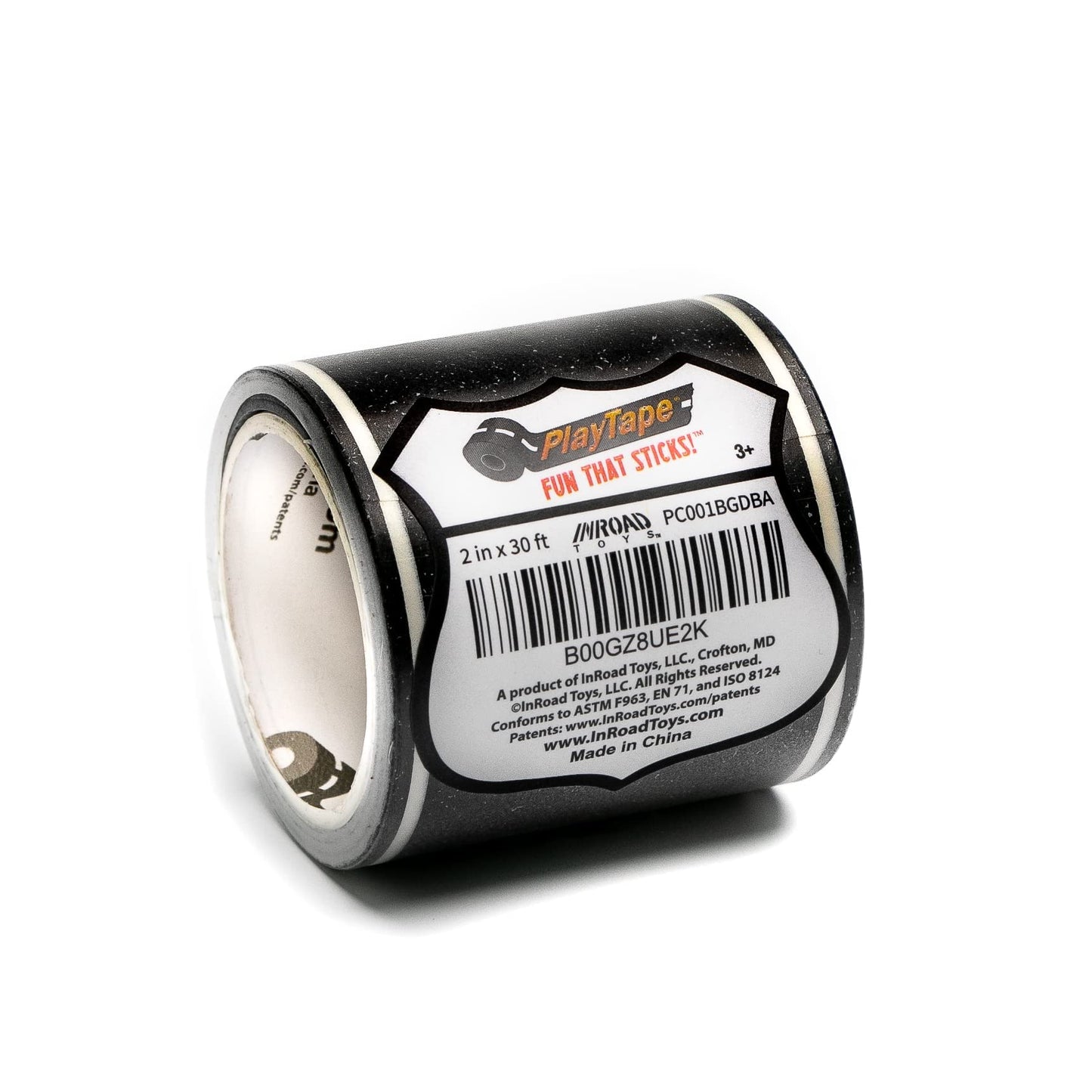 PlayTape Road Tape for Toy Cars - Sticks to Flat Surfaces, No Residue; 2 inch Wide x 30 ft Asphalt Road