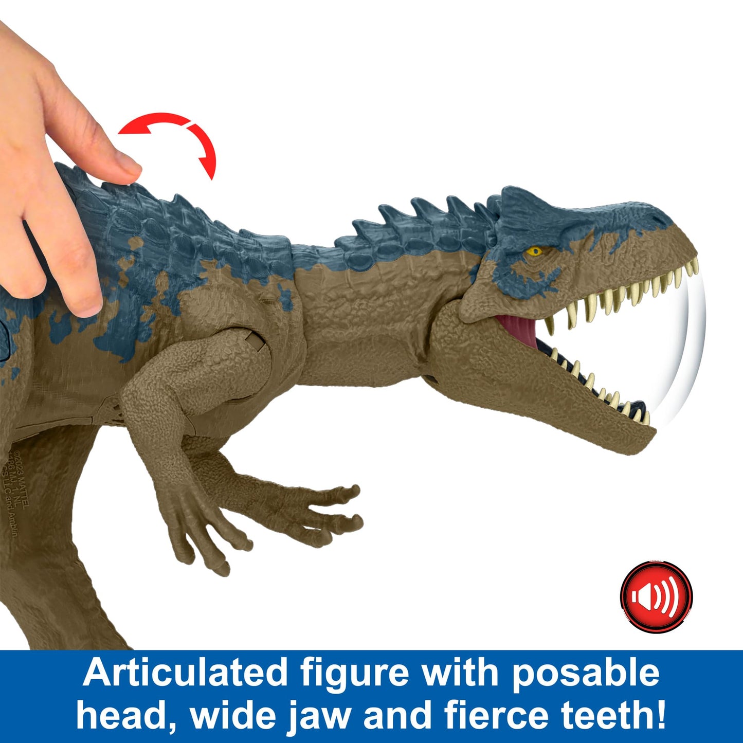 Mattel Jurassic World Allosaurus Dinosaur Toy – Action Figure with Continuous Chomp Attack, Roar Sounds & Battle Spikes