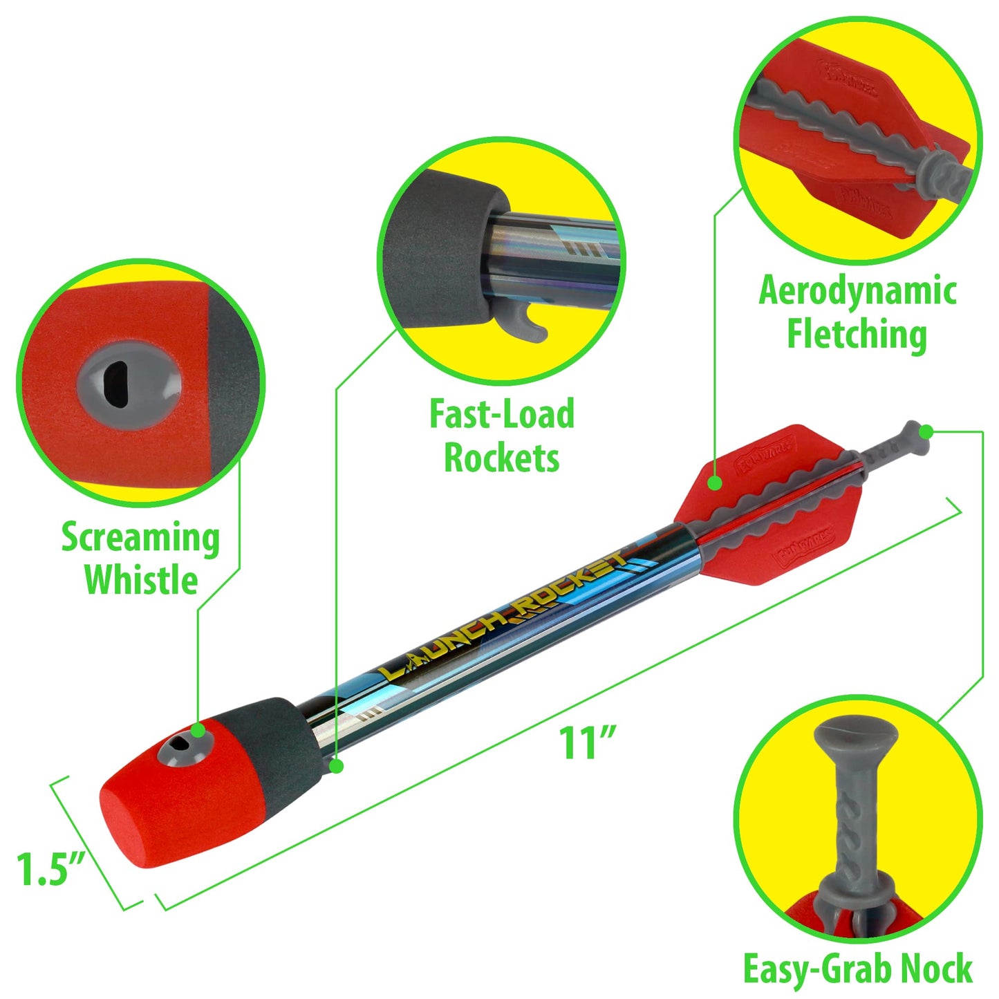 Funwares Launch Rocket for Kids, Soars and Whistles 250 FT, 2 Whistling Foam Rockets, 100% Kid Powered Fun Kids Outdoor Toy, Boys and Girls Age 8+