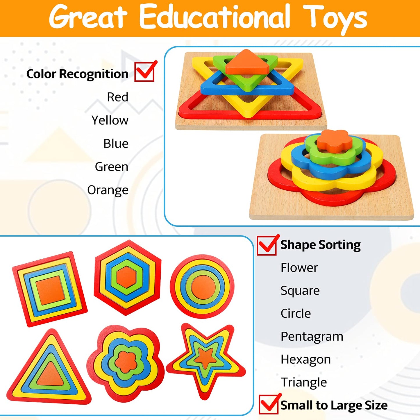 Montessori Toddler Wooden Shape Sorting Puzzle – Sensory & Educational Toy for 1-3 Year Olds, Autism, Preschool Learning, Easter Gift