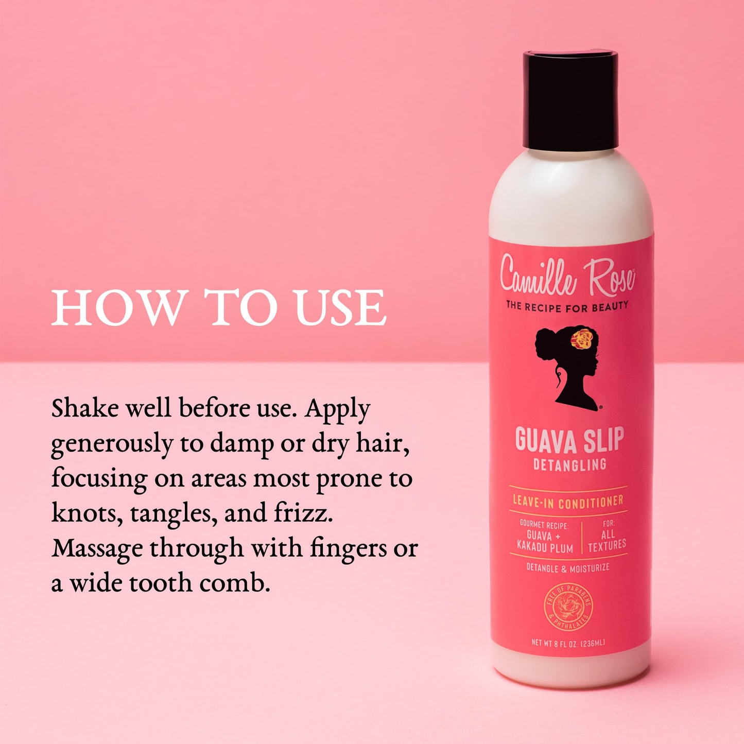 Camille Rose Guava Slip Detangling Leave-In Conditioner with Guava, Kakadu Plum & Aloe Leaf Juice – Softens & Smooths All Hair Types, 8 fl oz