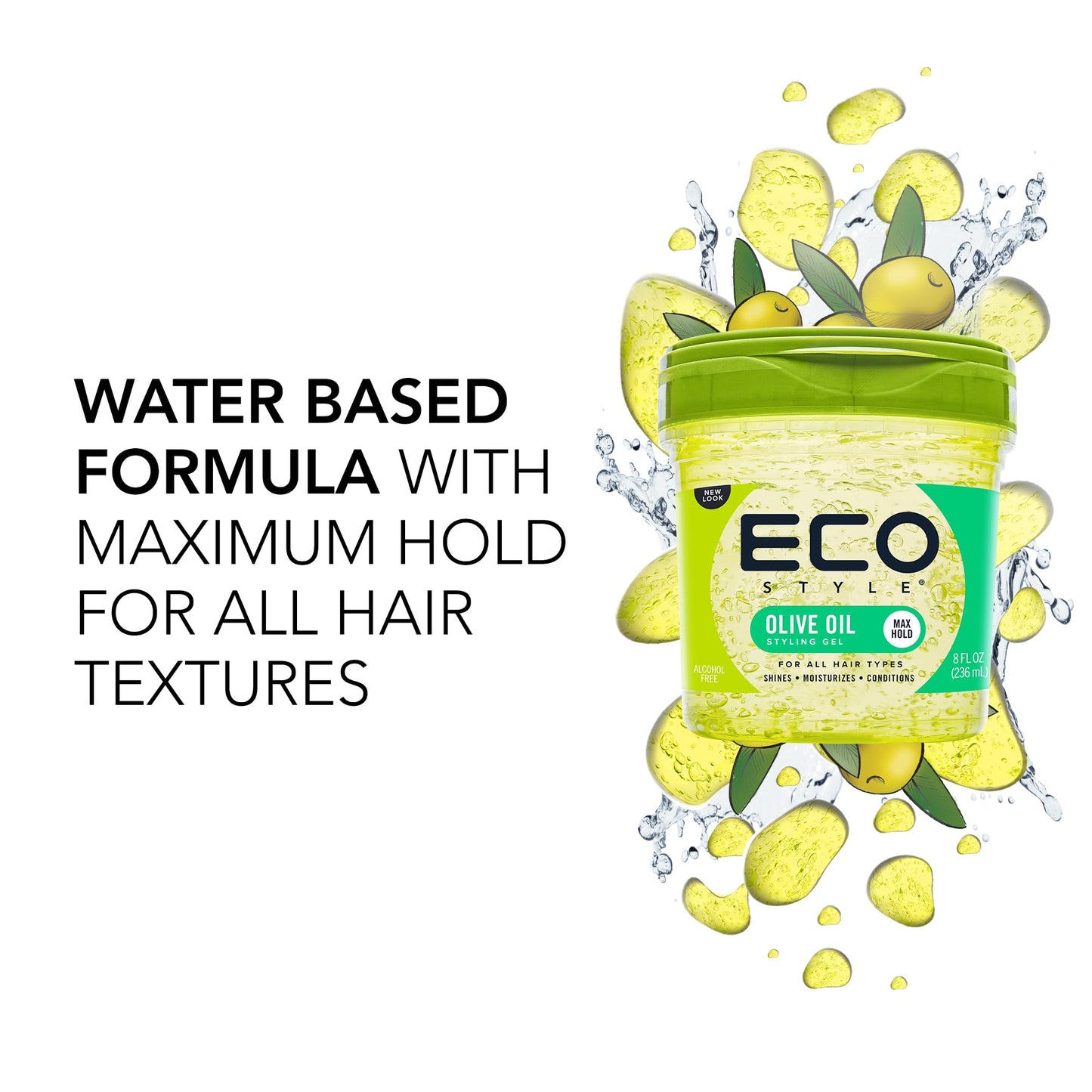 Eco Style Olive Oil Styling Gel 8 oz – Adds Shine, Tames Split Ends, Moisturizes Scalp, Nourishes & Repairs, Weightless Long-Lasting Hold for All Hair
