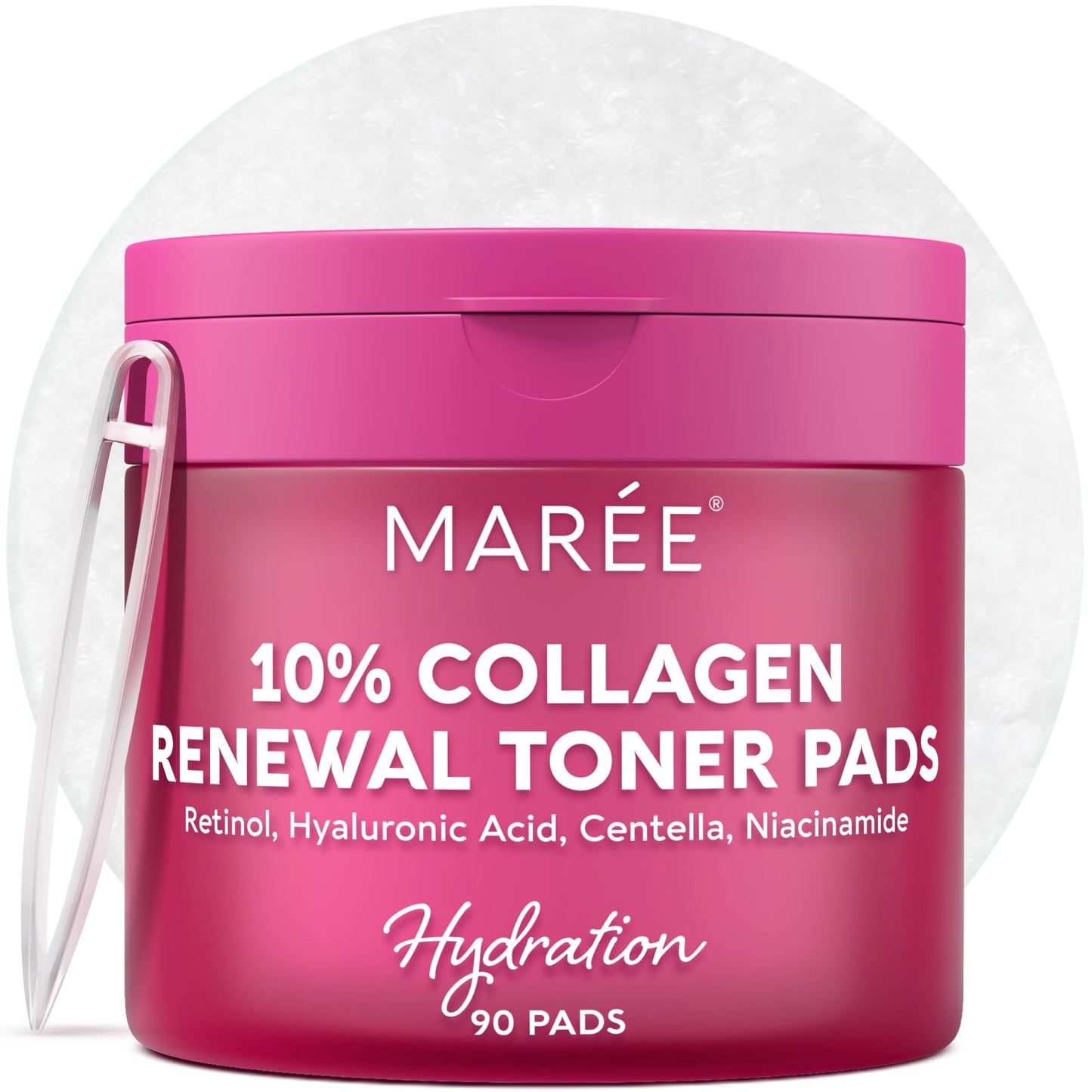 MAREE Collagen Toner Pads with Retinol & Centella - Hydrating Anti-Aging, Wrinkle Minimizing, Brightening & Pore-Refining Wipes
