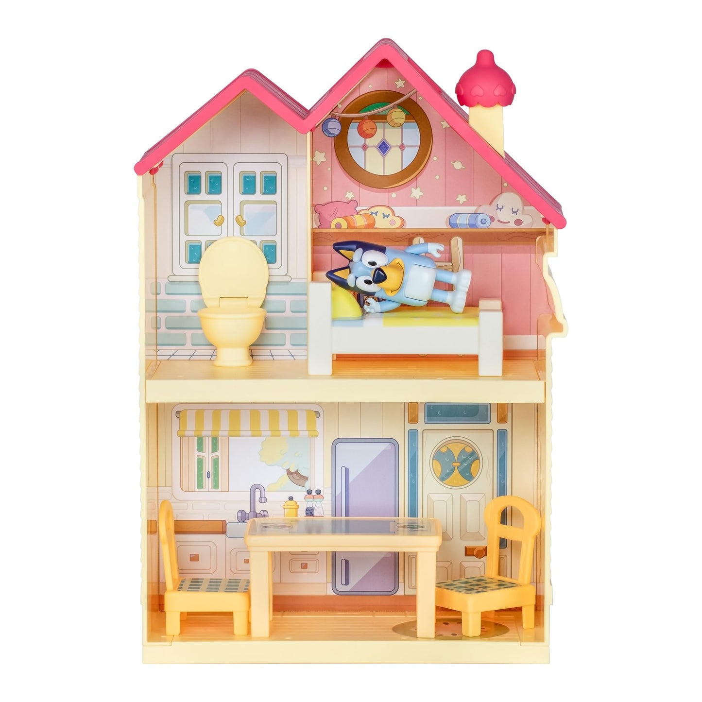 Bluey Mini Home Playset with Carry Handle – Compact House, 3 Rooms (Kitchen, Bedroom, Bathroom) + Figure & 5 Play Pieces