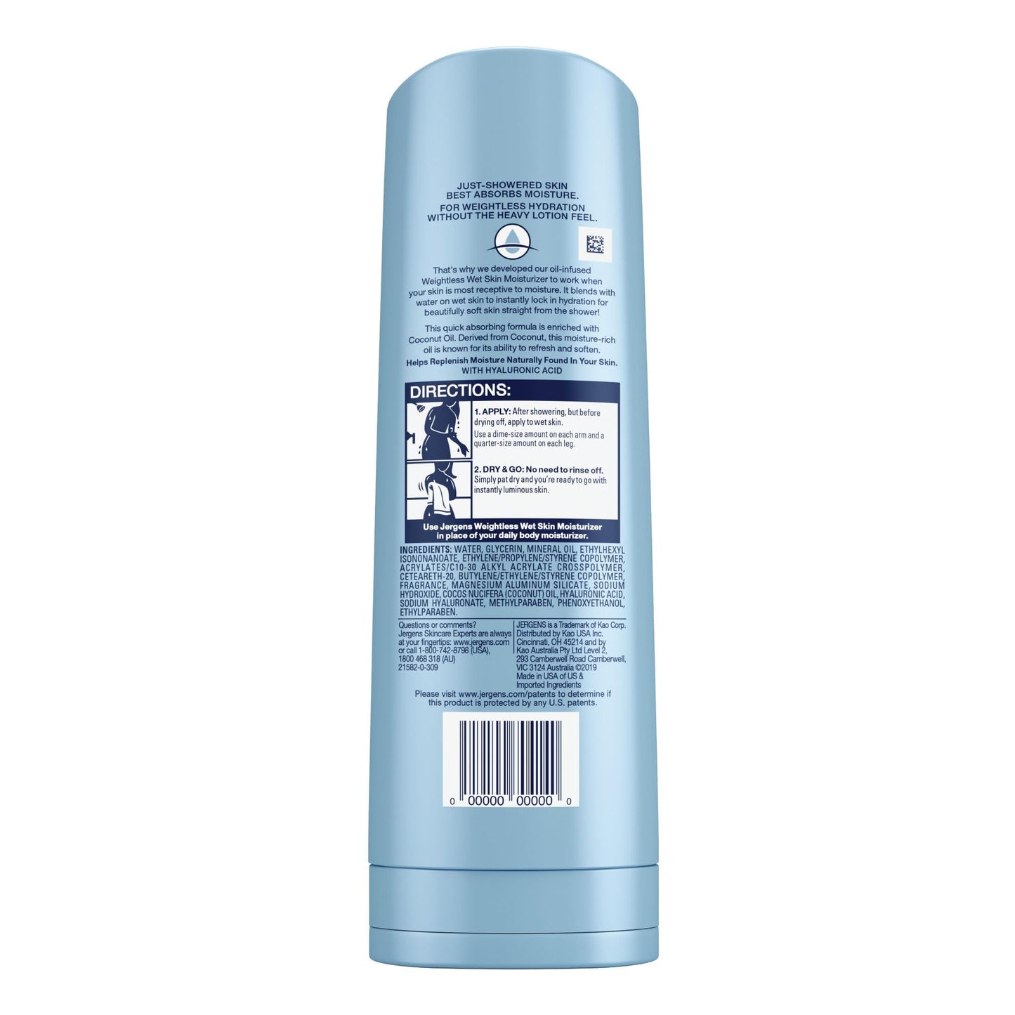 Jergens Wet Skin Body Moisturizer with Coconut Oil, In Shower Lotion for Dry Skin, Fast-Absorbing, Non-Sticky, Dermatologist Tested, 10 Oz