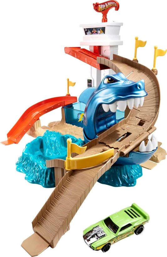 Hot Wheels Toy Car Track Set, Color Shifters Sharkport Showdown, 1:64 Scale Car with Repeat Color-Change Feature (Amazon Exclusive)