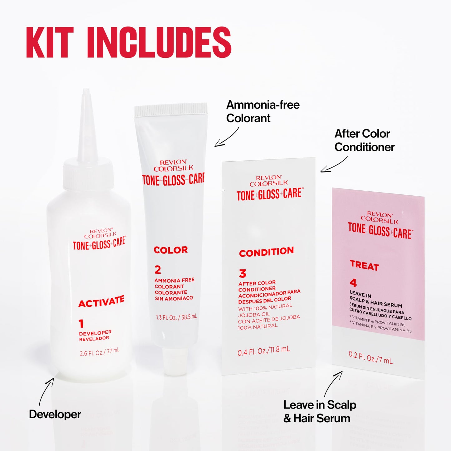 Revlon ColorSilk Tone + Gloss + Care Demi-Permanent Hair Dye Kit with Leave-In Serum, 2X Shine & 4X Strength, Shade 1 Black, 4.5 fl oz