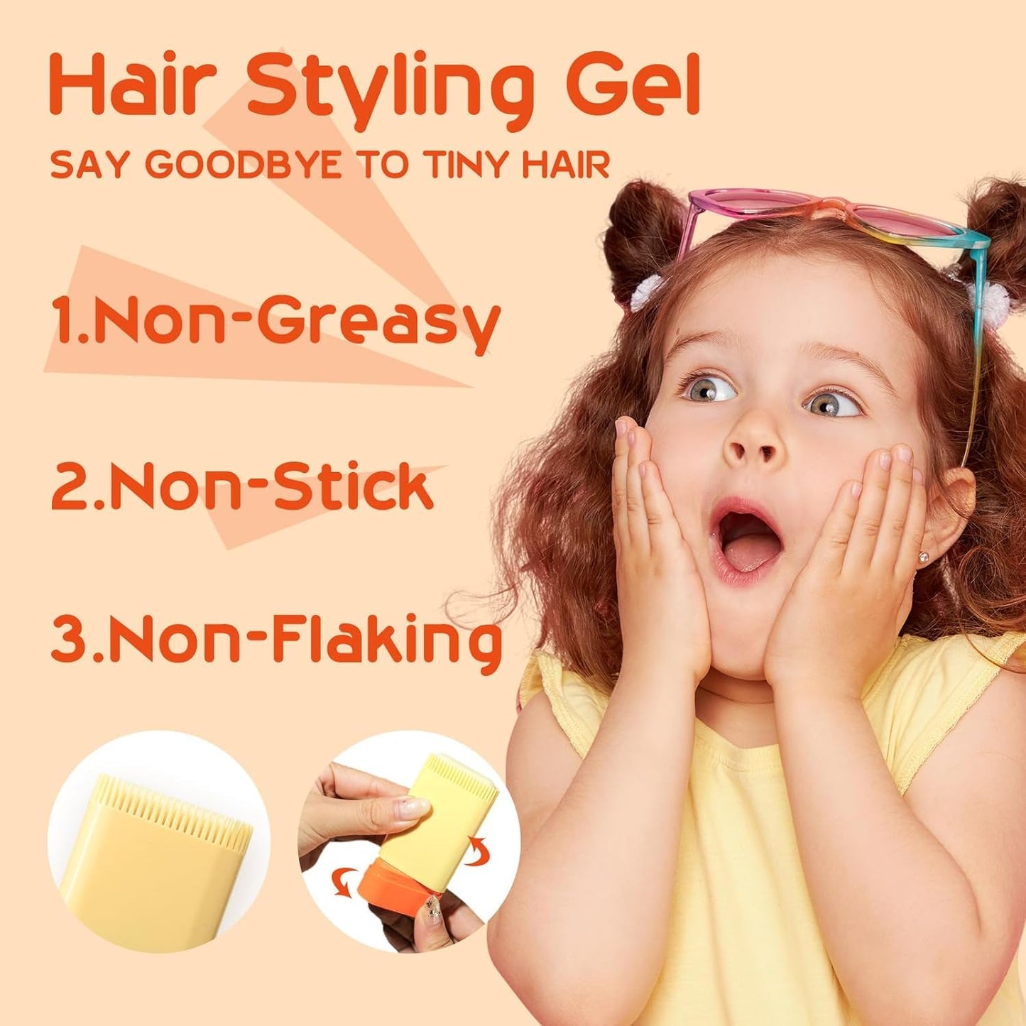 MINXUEYEN Kids Hair Styling Gel & Wax Stick 2-in-1 with Built-in Comb – Natural, Non-Greasy, Easy Styling for Children, Clear, 0.71oz
