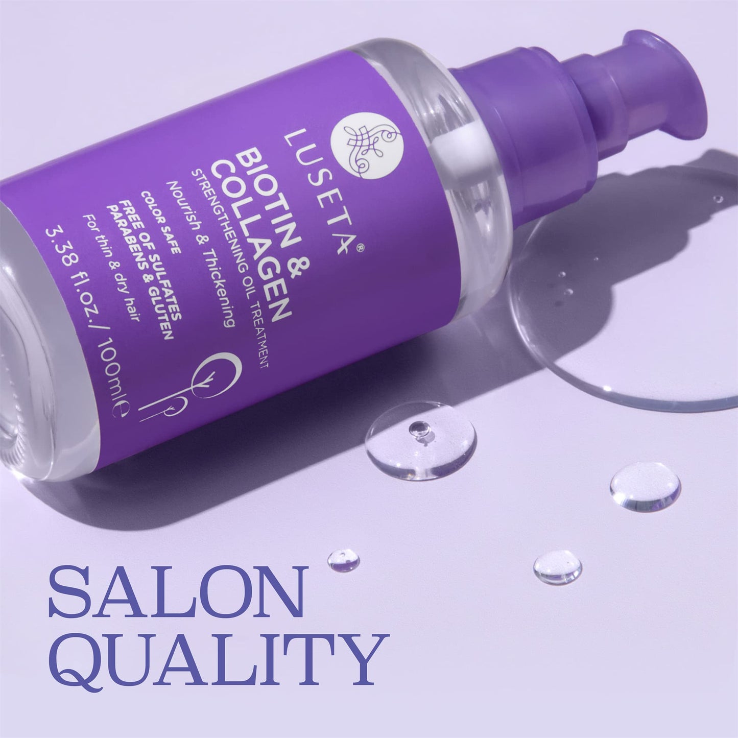 LUSETA Biotin Hair Growth Serum with Collagen – Hair Oil for Thinning, Frizzy & Damaged Hair, Thickening & Scalp Health, 3.38 Fl Oz