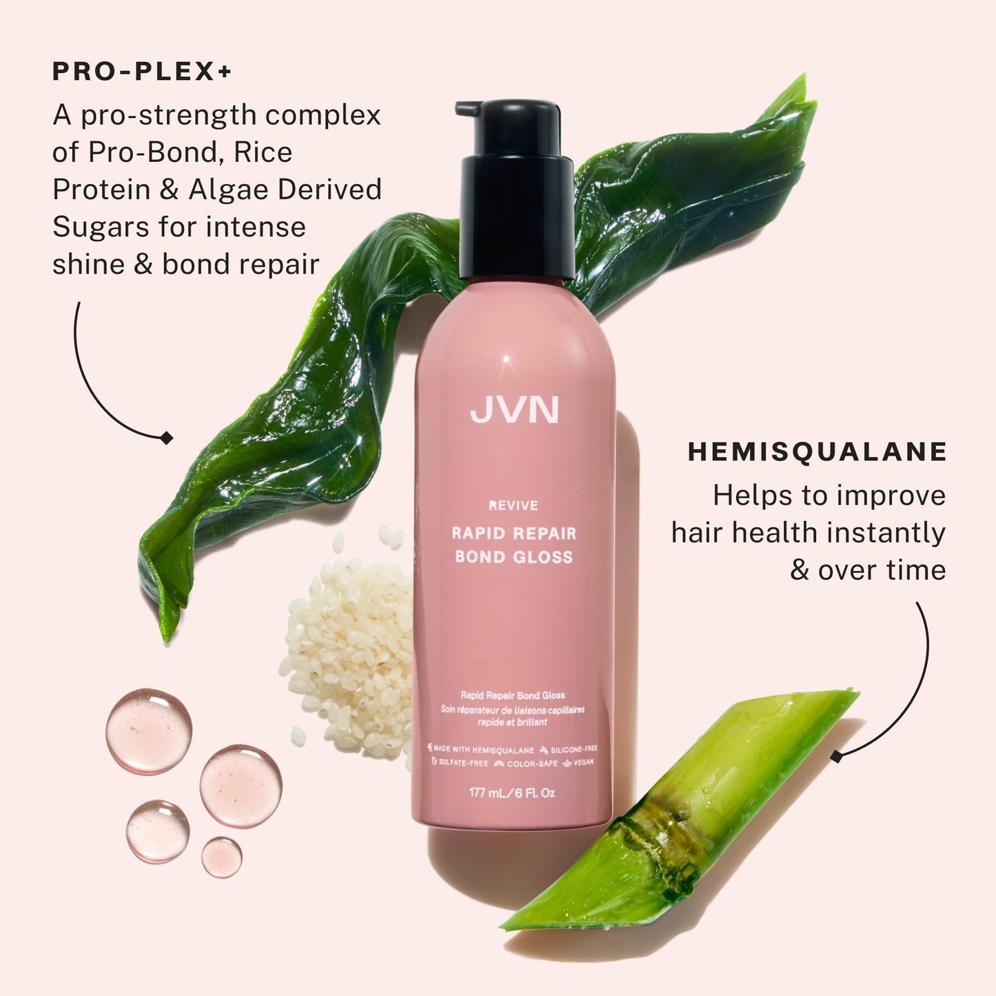 JVN Revive Rapid Repair Bond Gloss 6 Fl Oz | Shine Serum & Bond Repair Treatment for Damaged, Color-Treated, or Fragile Hair | Silicone-Free