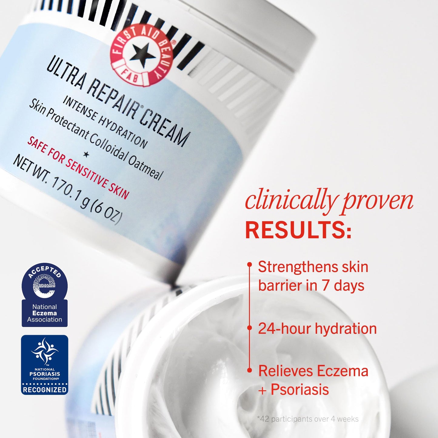 First Aid Beauty Ultra Repair Cream, 6oz + Bonus, Intense Hydration, Strengthens Skin Barrier, Relieves Eczema, Luxury Moisturizer