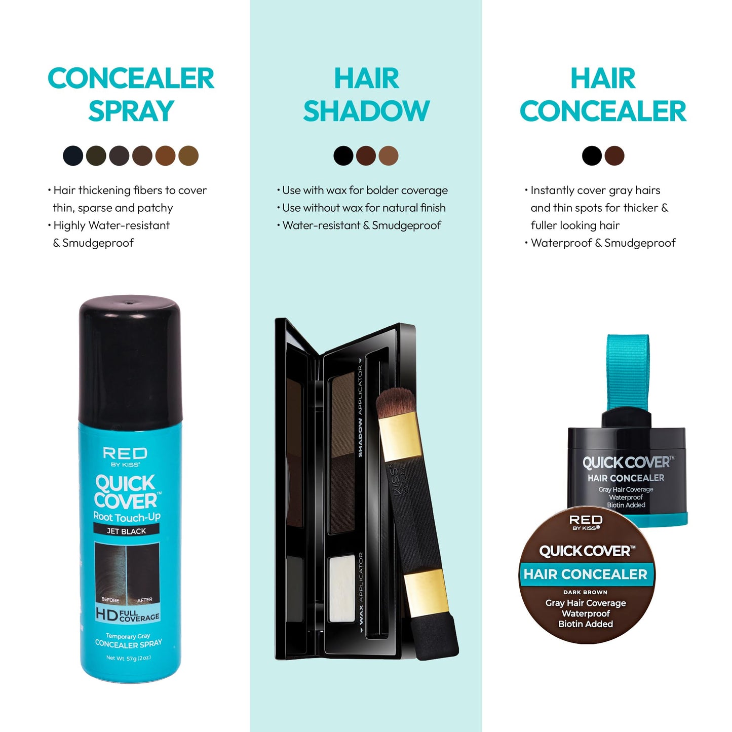 Red by Kiss Quick Cover Root Touch-Up Spray Jet Black 2oz | Waterproof, Smudge-Proof, Quick-Dry Gray Coverage with Jojoba Oil, Travel-Friendly