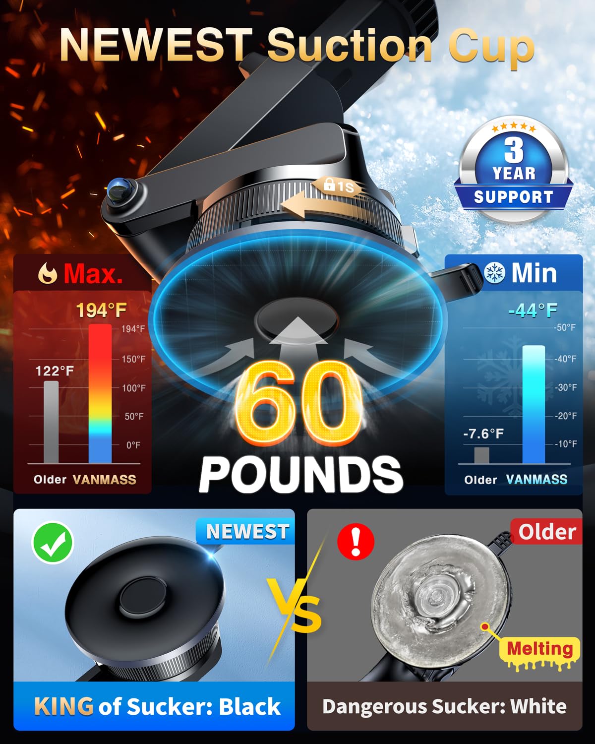 [2025 True Military-Grade] Car Phone Holder VANMASS [Upgraded Strongest Suction & Clip] Cell Phone Mount for Dashboard Windshield Vent Wall,Truck Cradle Stand for iPhone 17 Pro Max 16 15 14 13 Android