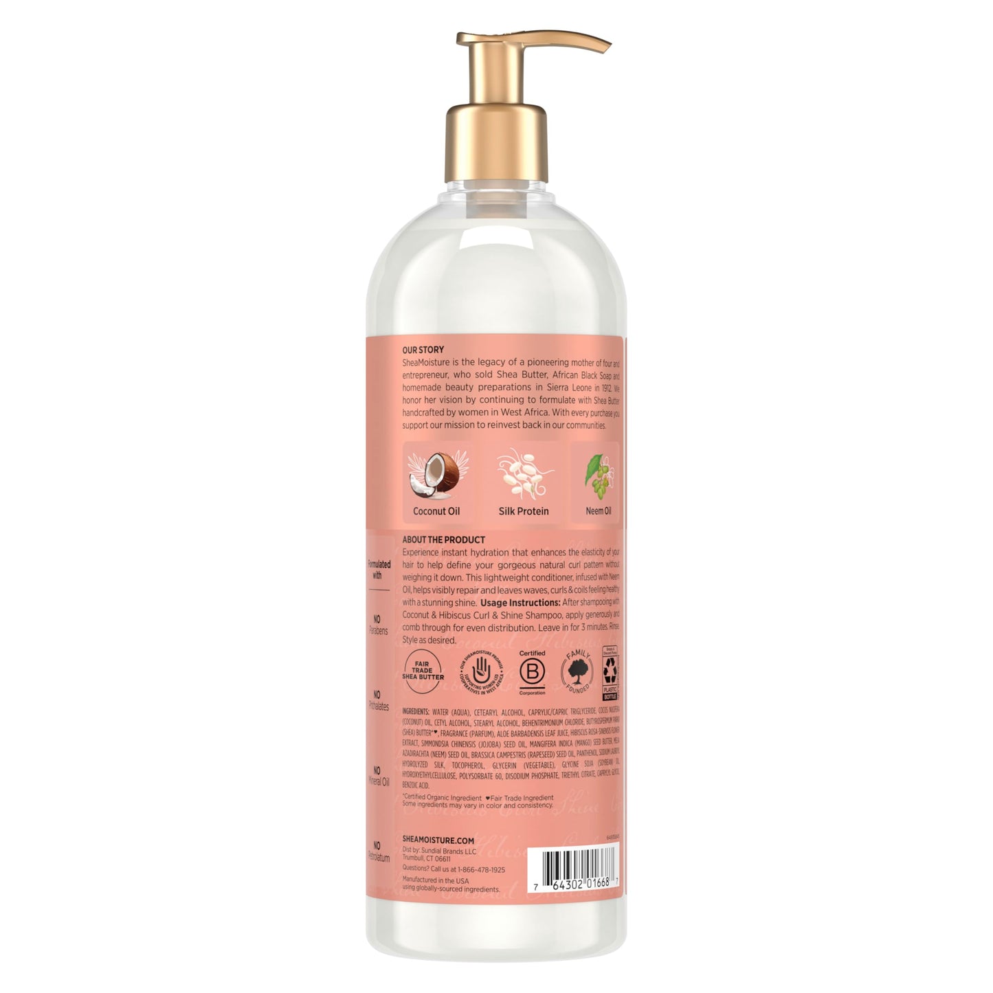 Shea Moisture Curl & Shine Conditioner Coconut & Hibiscus, for Thick, Curly Hair, to Moisturize & Soften, 24 oz