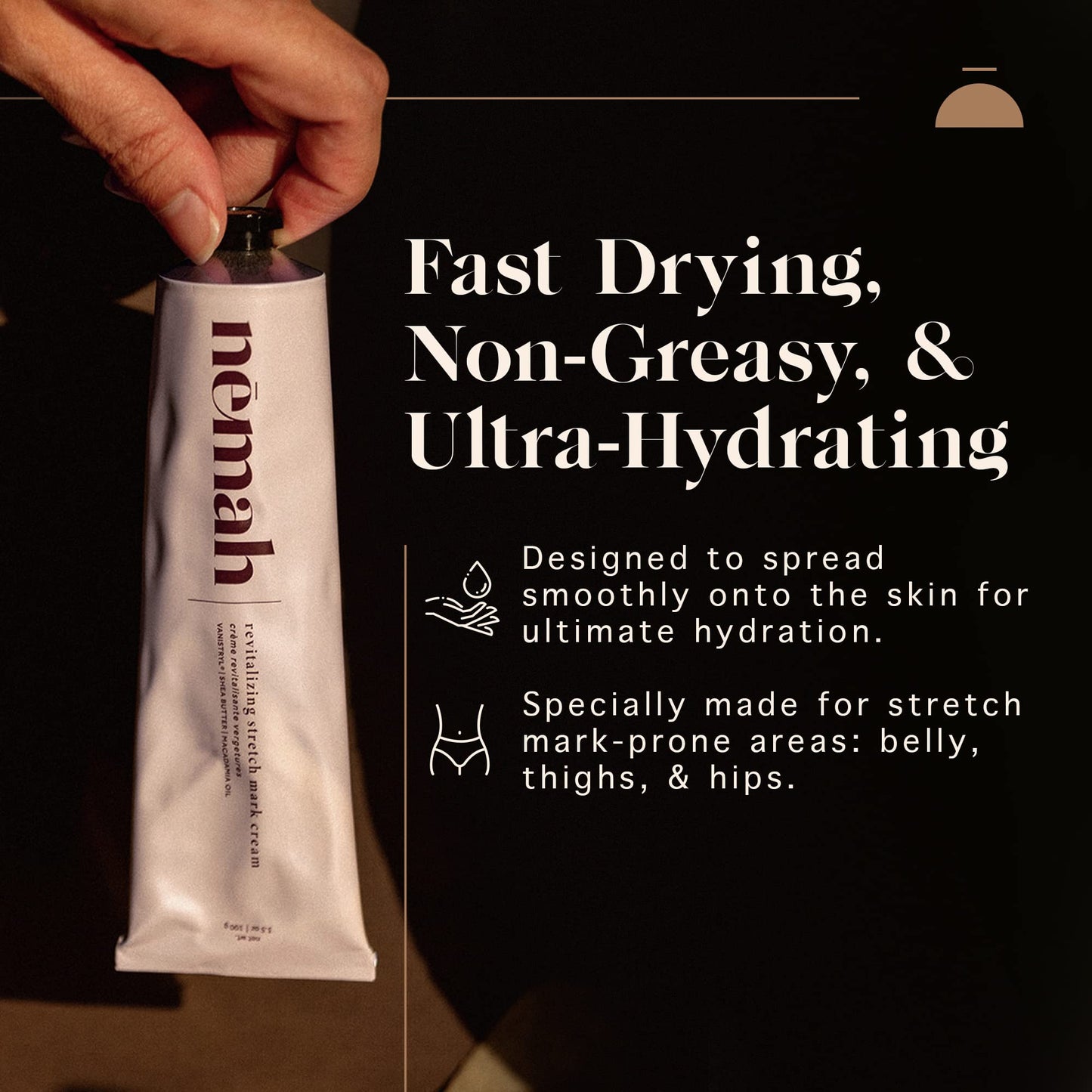 Nemah Stretch Mark Cream for Pregnancy – Helps Prevent & Reduce Stretch Marks – With Vanistryl, Shea Butter & Macadamia Oil – Vegan, Cruelty-Free, 3.5 oz