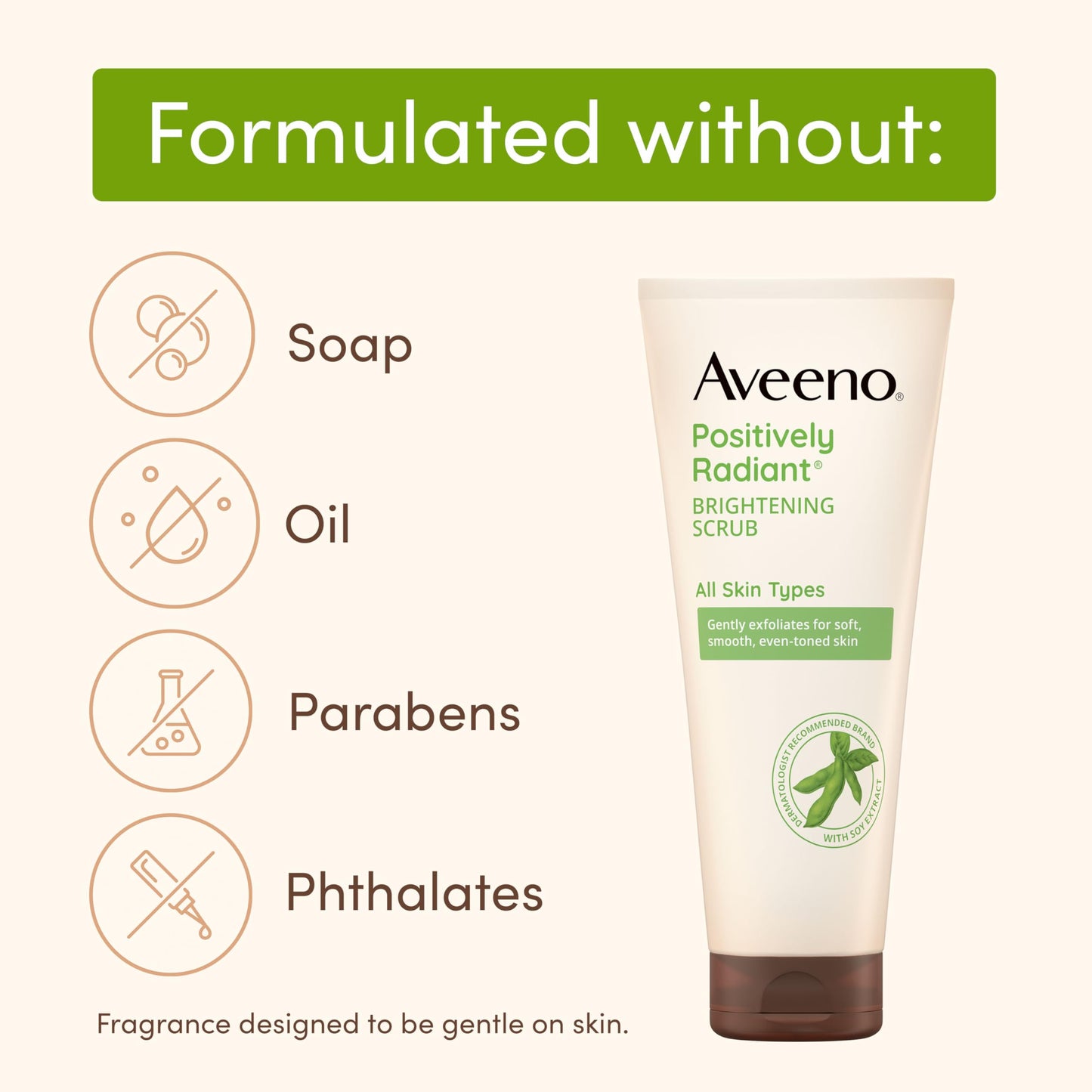 Aveeno Positively Radiant Brightening Face Scrub & Daily Exfoliating Wash, Oil-Free, Soap-Free, Hypoallergenic, 7 oz