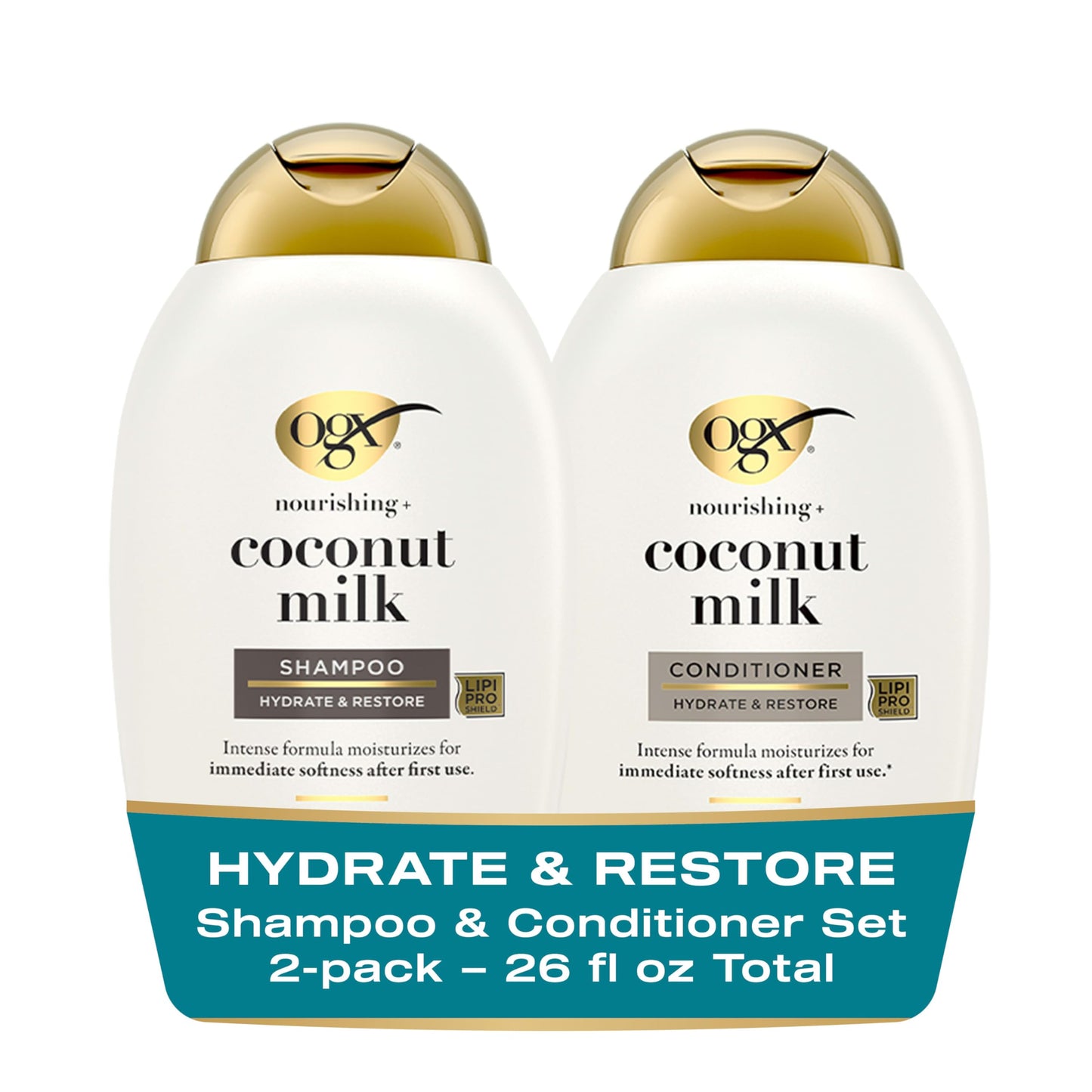OGX Coconut Milk Shampoo & Conditioner Set, Sulfate-Free, Hydrating & Softening, Creamy Coconut Milk, White Peach & Shea Butter Scent, 2 x 13 fl oz