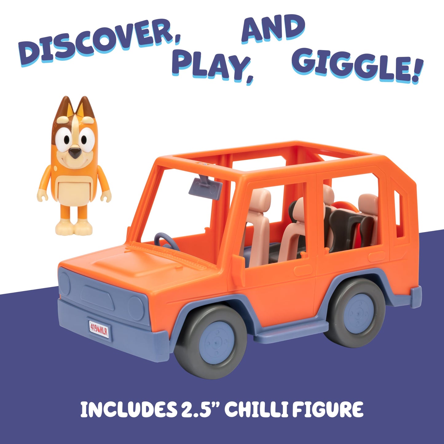 Bluey Heeler Family Road Trip Big Car Toy, Articulated, Customizable Interactive Toddler Toy Car with 2.5” Chilli Figure, Toddler Cars for Ages 3+