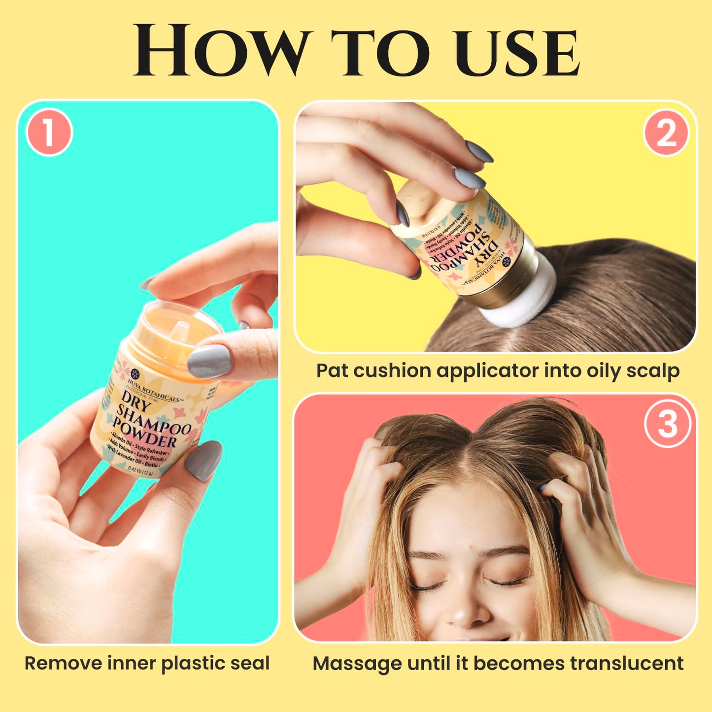 Nuva Botanicals Non Aerosol Dry Shampoo Powder with Biotin - Lavender Extract and Korean Ginseng - Volumizing Travel Size (0.42 oz) - Gifts for Her