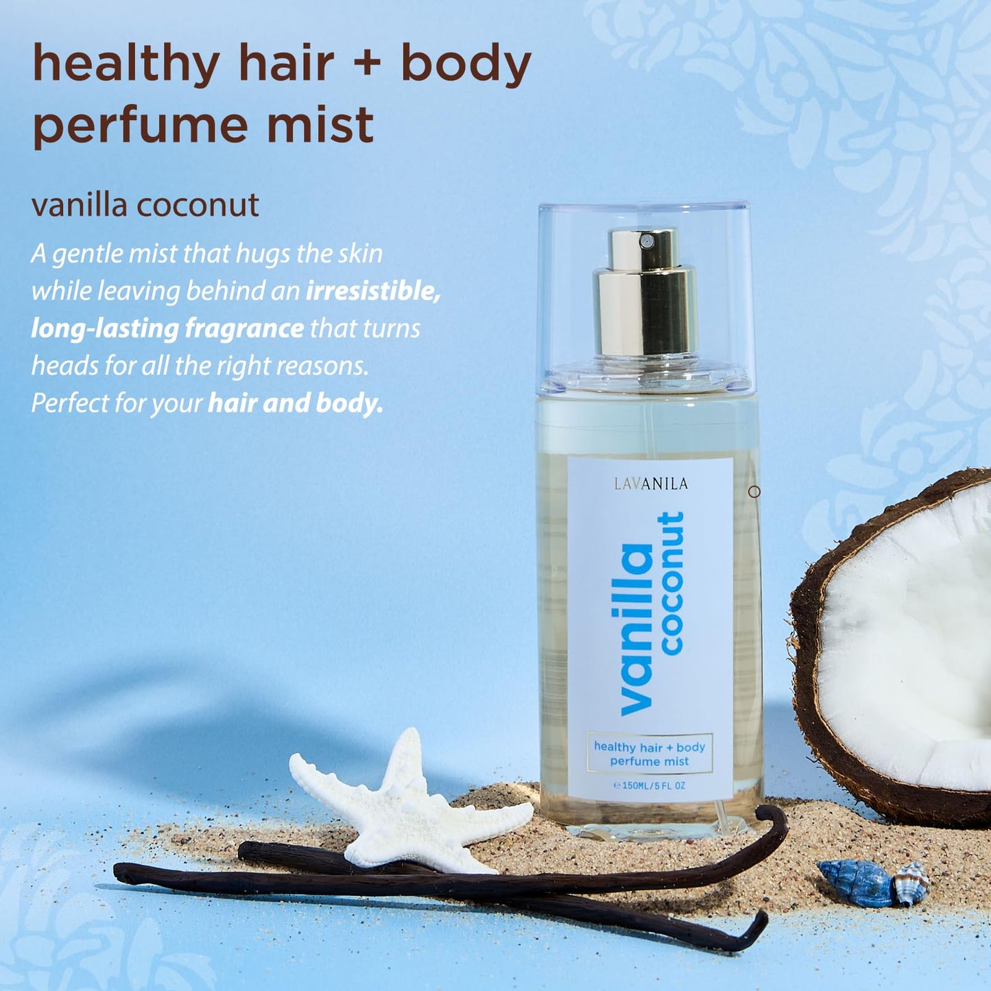 LAVANILA Vanilla Coconut Healthy Hair & Body Perfume Mist 5 Fl Oz | Sweet Tropical Scent with Jojoba Oil, Madagascar Vanilla & Tiare Flower