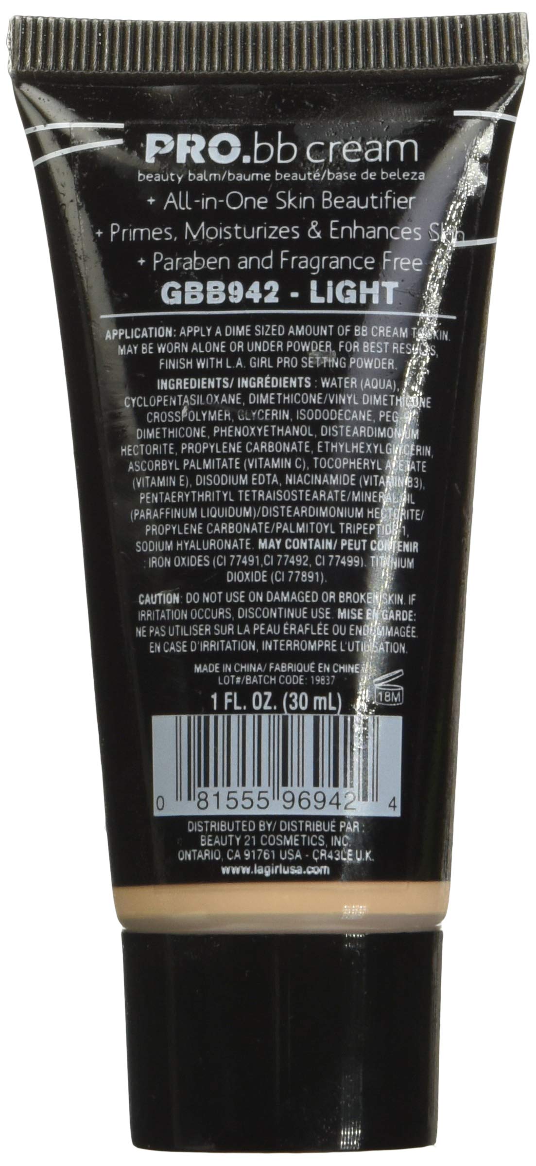 L.A. Girl HD PRO.BB Cream, Light GBB942