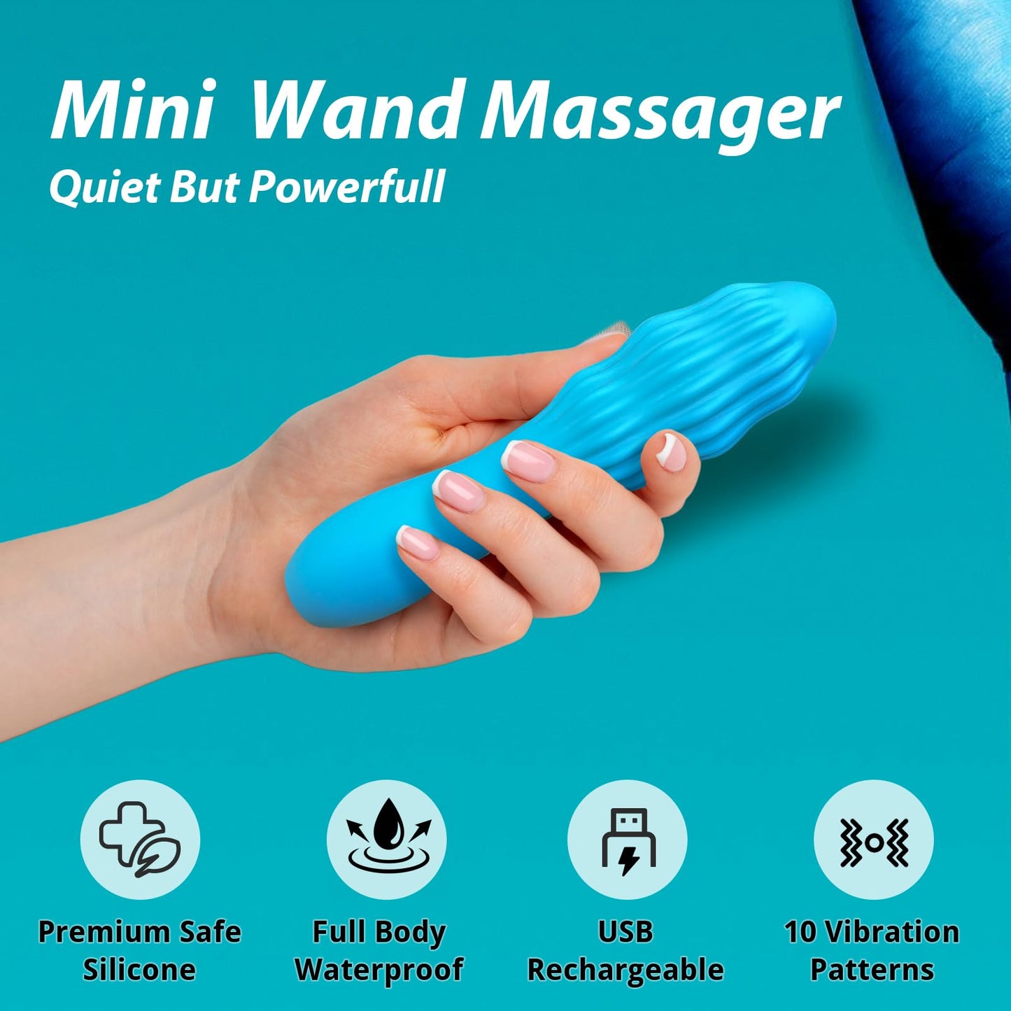 Micro Handheld Massage Device – Compact & Powerful Rechargeable Massager for Back, Leg, Hand Pain Relief – Portable for Travel & Sports Recovery (Blue)