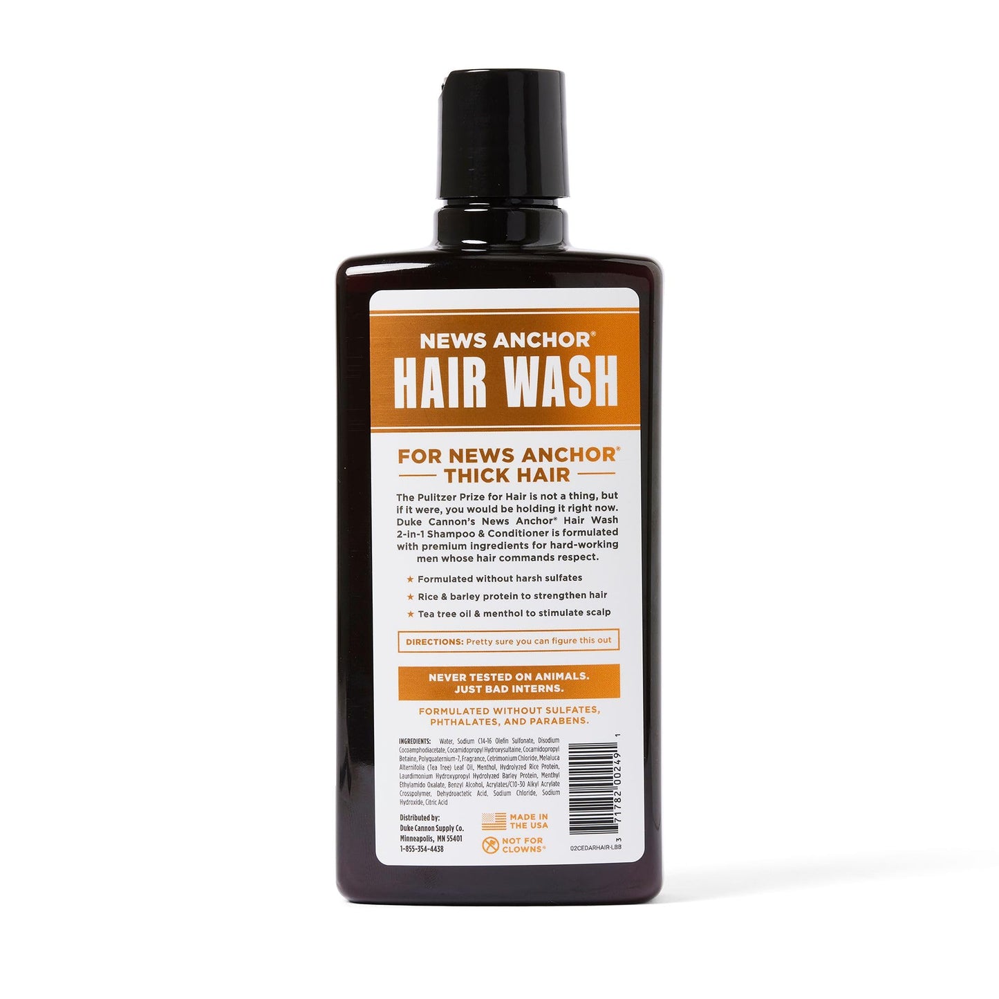 Duke Cannon News Anchor 2-in-1 Hair Wash, Cedarwood Scent – 14 oz Sulfate-Free Shampoo & Conditioner for Men with Rice Protein, Tea Tree & Menthol