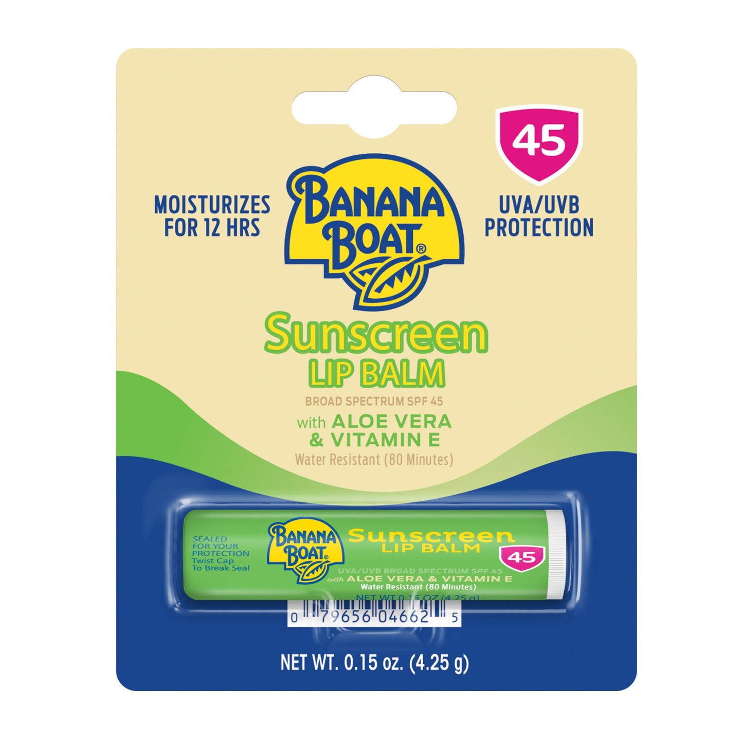 Banana Boat SPF Lip Balm with Aloe Vera & Vitamin E, 0.15oz | Beach Essentials, Moisturizing Lip Sunscreen SPF 45, Travel Sunscreen for Lips, 0.15oz