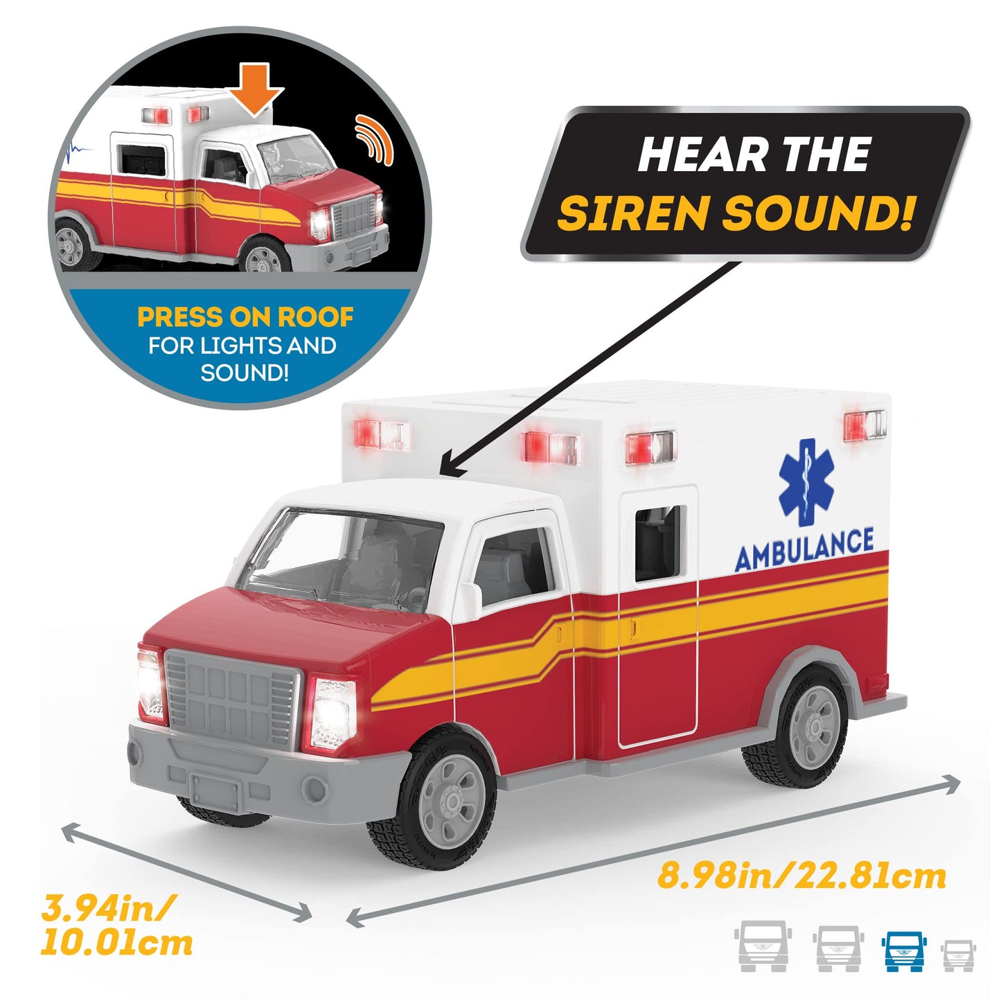 Driven by Battat 4-Pack Construction & Utility Trucks with Lights & Sounds – Cement Mixer, Telehandler, Garbage, Tow & Fire Truck, Ages 3+