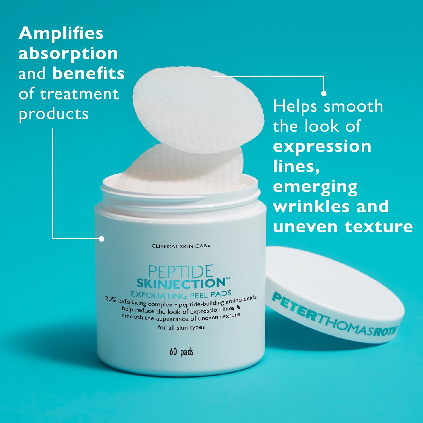 Peter Thomas Roth Peptide Skinjection™ Exfoliating Peel Pads – Smooth Wrinkles & Expression Lines, Fragrance-Free, Alcohol-Free