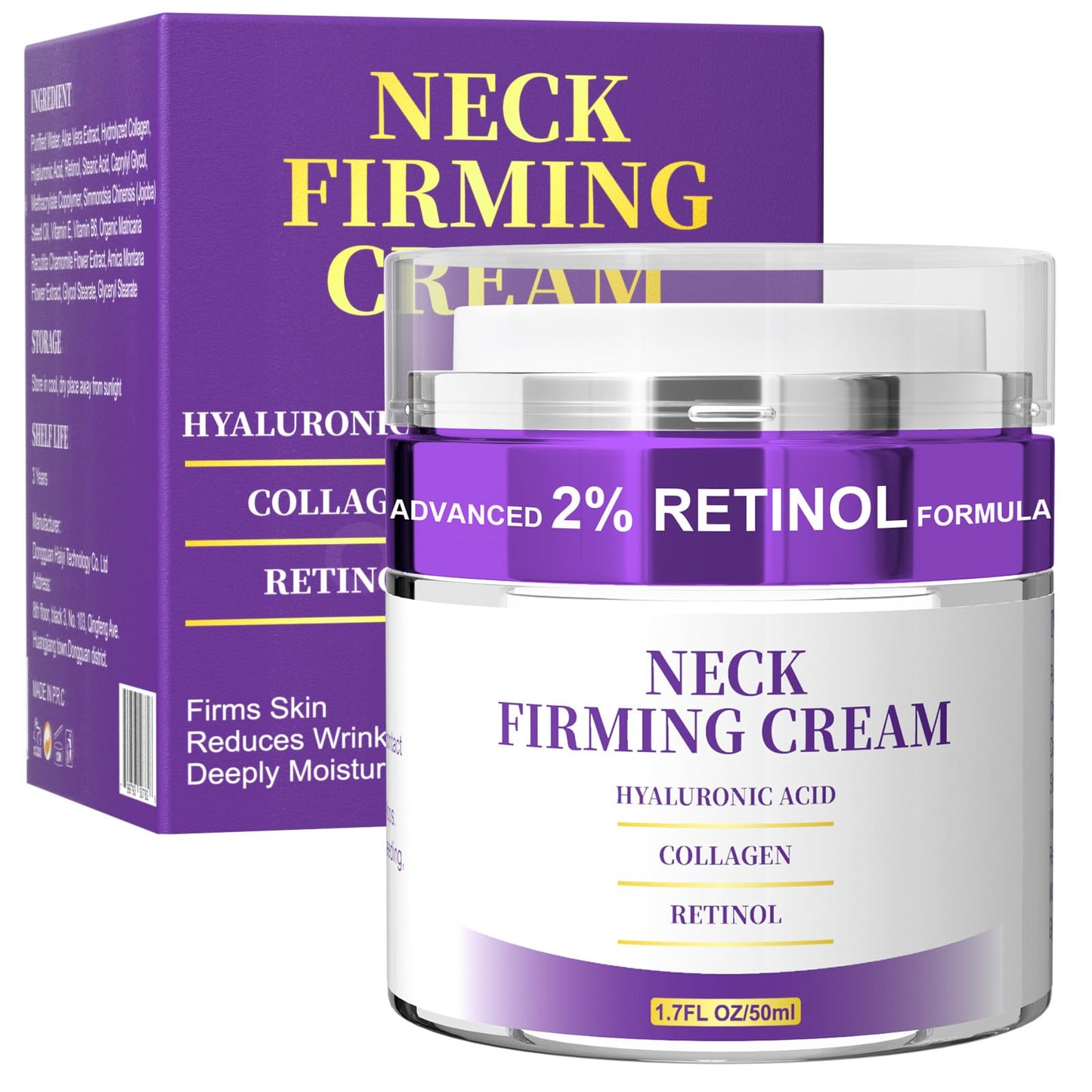 Retinol Face & Neck Cream – Anti-Aging Moisturizer with Collagen & Hyaluronic Acid, Firms & Tightens Skin, Day & Night, 1.7 oz