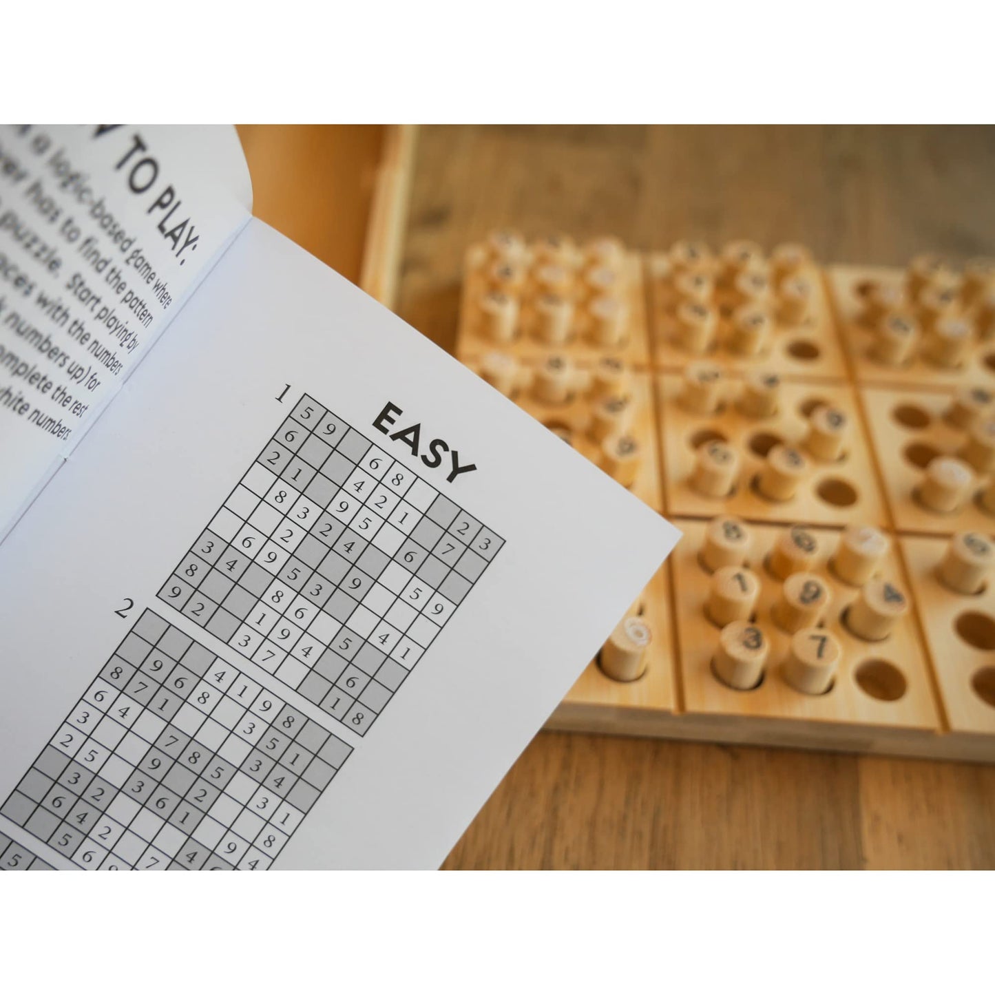 Project Genius Ecologicals Bamboo Sudoku – Eco-Friendly Puzzle Set with Numbered Pegs & 30-Puzzle Sudoku Booklet, Bamboo Game for Kids & Adults