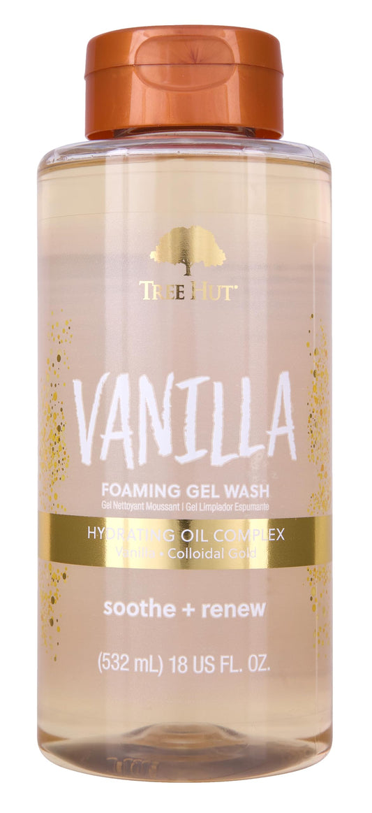 Tree Hut Vanilla Foaming Gel Wash – Hydrating Body Wash with Shea Butter & Essential Oils, Daily Moisturizing Cleanser for Soft Smooth Skin, 18 fl oz