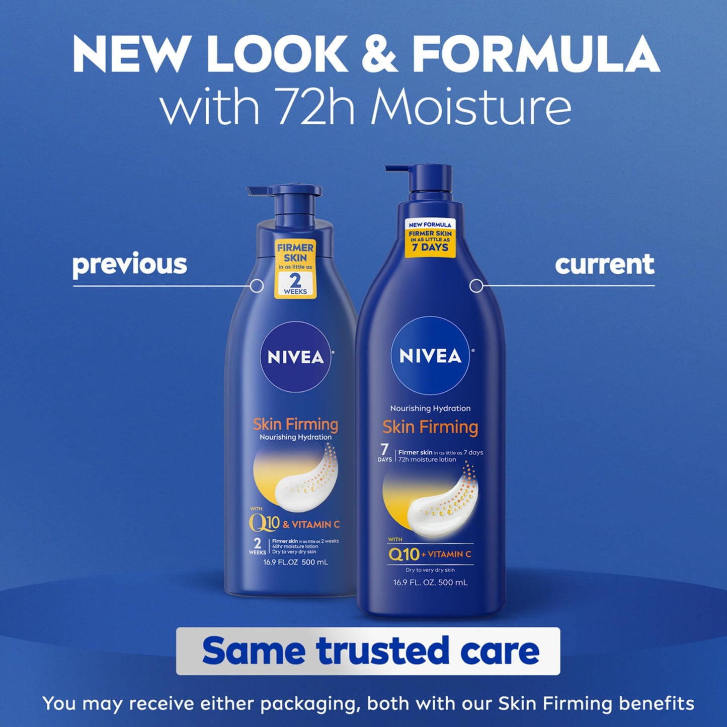 NIVEA Nourishing Hydration Skin Firming Body Lotion with Q10 and Vitamin C, 72-Hour Body Moisturizer for Dry to Very Dry Skin, 16.9 Fl Oz Pump Bottle