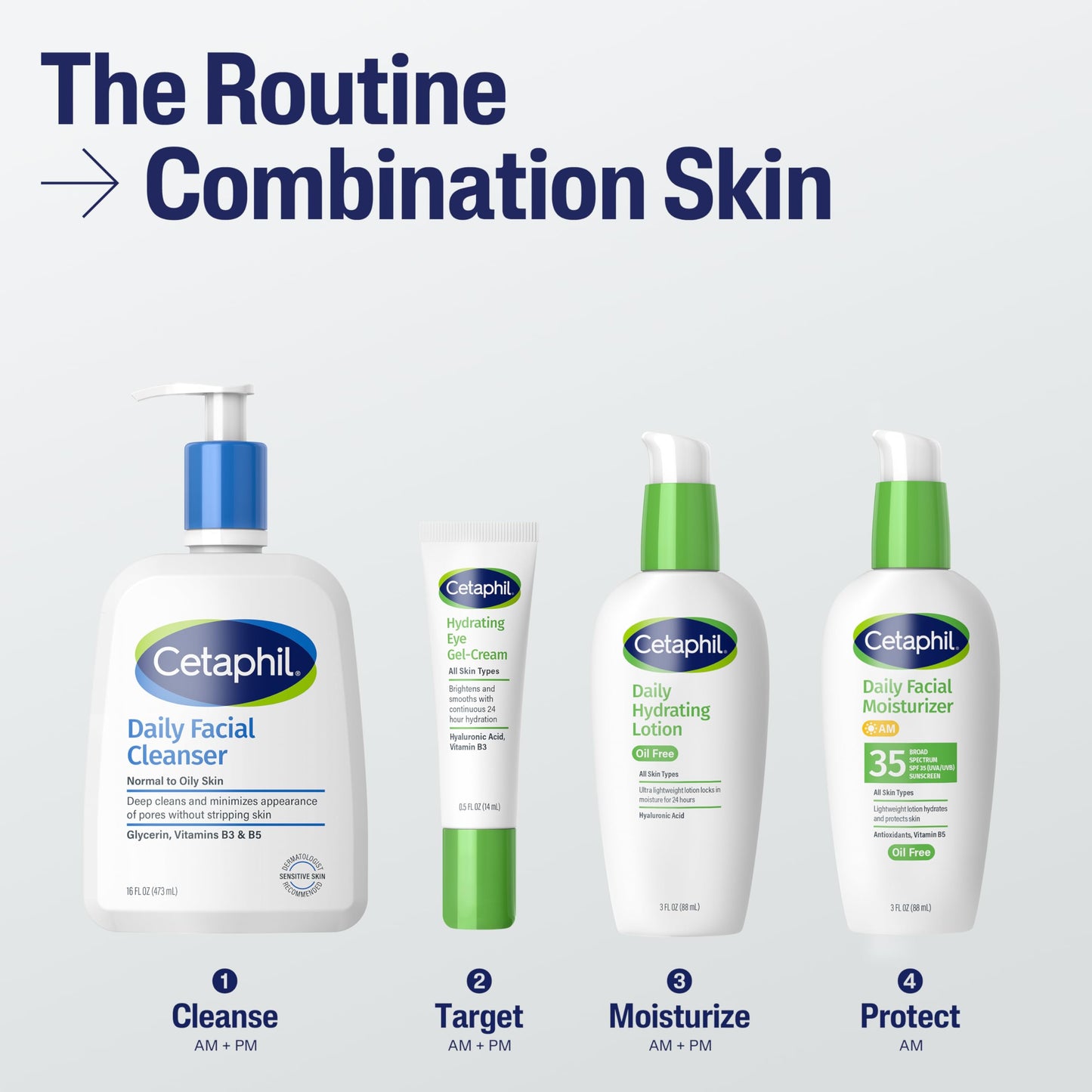 Cetaphil Daily Hydrating Face Lotion with Hyaluronic Acid, 24-Hour Moisture for Combination Skin, Fragrance-Free & Non-Comedogenic, 3 fl oz