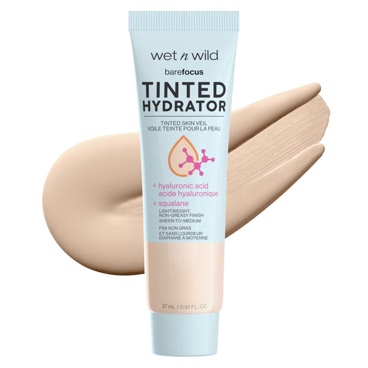 Wet n Wild Bare Focus Tinted Hydrator - Sheer-to-Medium Coverage, Lightweight Skin Veil with Hyaluronic Acid & Vegan Squalane, Semi-Matte, Light Medium