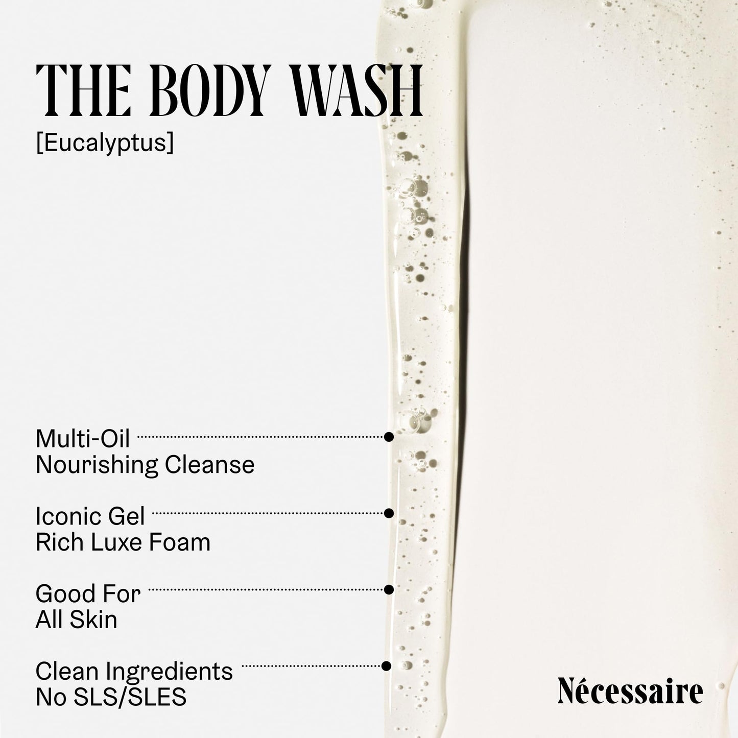 Nécessaire The Body Wash Eucalyptus — Multi-Oil Shower Gel Cleanser for Women + Men — Non-Comedogenic Body Wash with Niacinamide. 500ml/16.9 fl oz