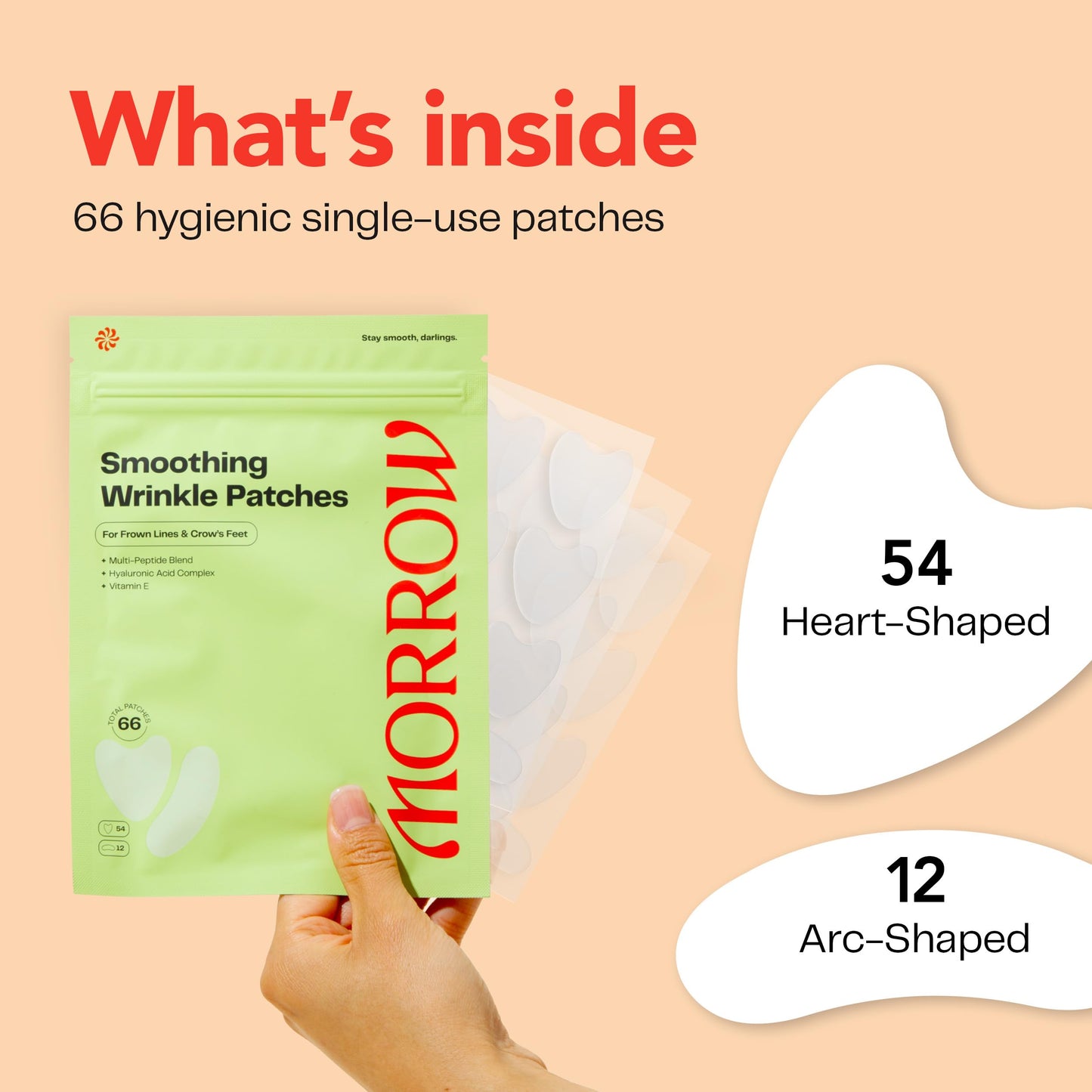 Morrow Beauty Peptide Wrinkle Patches – Overnight Anti-Aging Stickers for Crow’s Feet, Smile Lines & Fine Lines, 66 Count