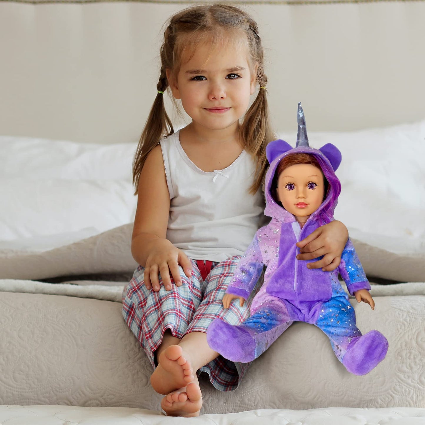 WONDOLL 2-Sets 18-inch Doll-Clothes Set - Unicorn Clothes with Hair Clip and Headband - Compatible with All 18 inch Dolls Accessories for Kids