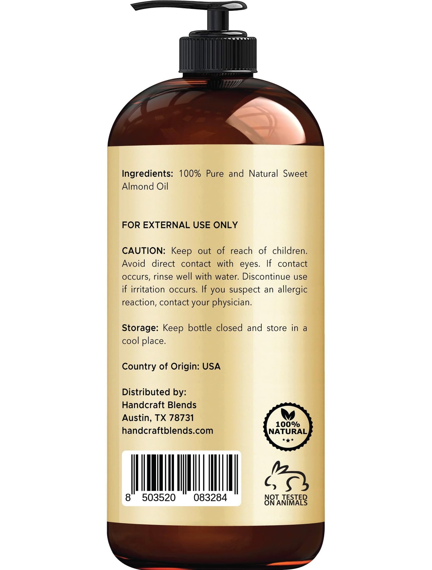 Handcraft Blends Sweet Almond Oil 16 Fl Oz – 100% Pure & Natural Carrier Oil for Skin, Hair & Body – Premium Grade, Hexane-Free, Massage Oil