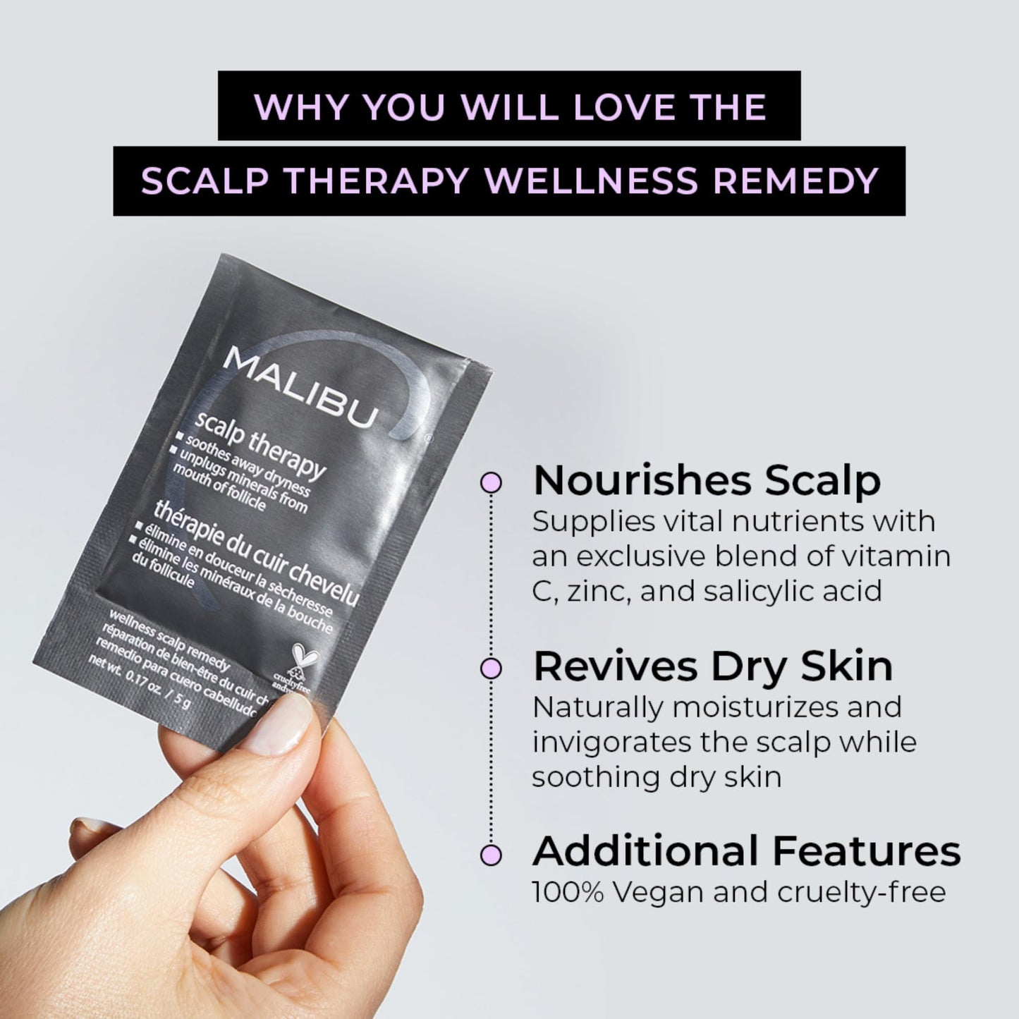 Malibu C Scalp Therapy Wellness Remedy Packet – Soothes & Moisturizes Dry Scalp, Restores Balance & Manageability with Vitamin C & Zinc Gluconate