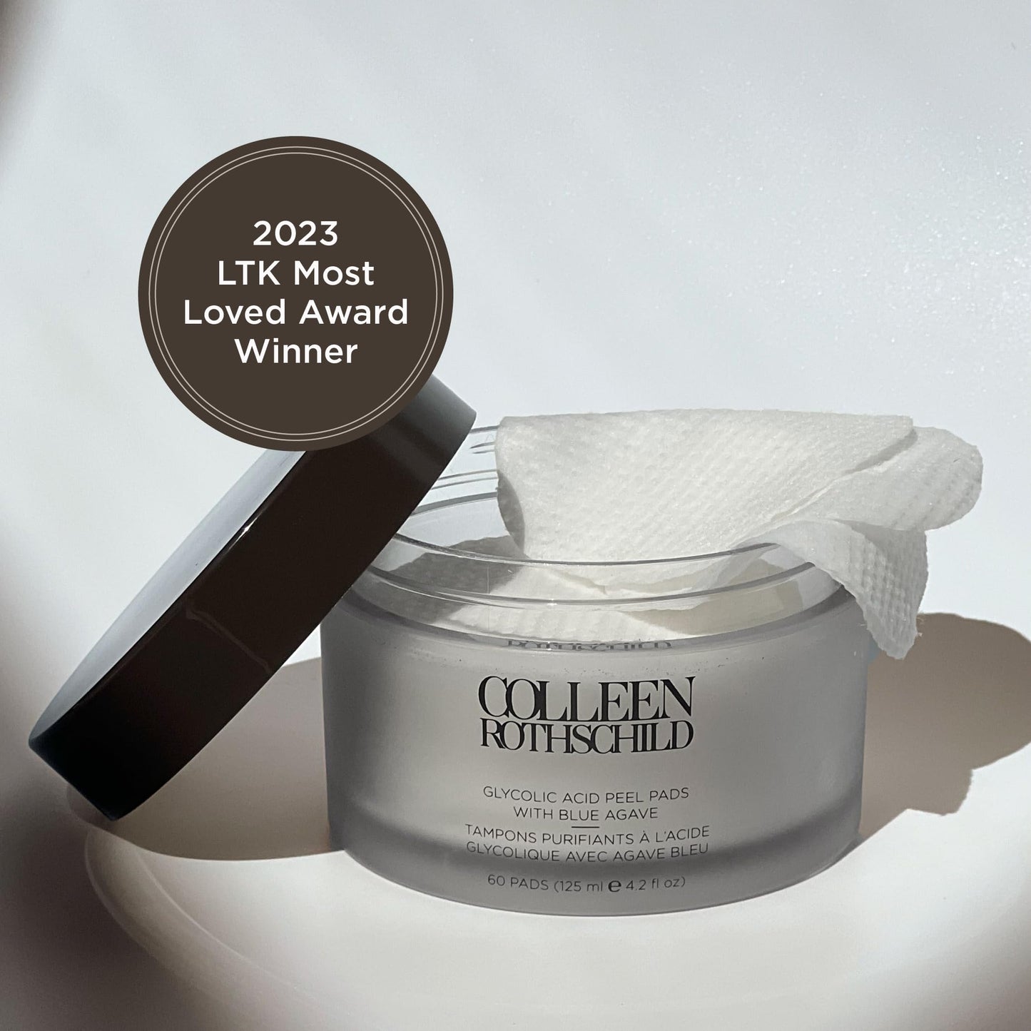 COLLEEN ROTHSCHILD Glycolic Acid Peel Pads with Blue Agave – Gentle Spa-Strength Exfoliating Treatment to Brighten & Smooth Skin, 60 Pads