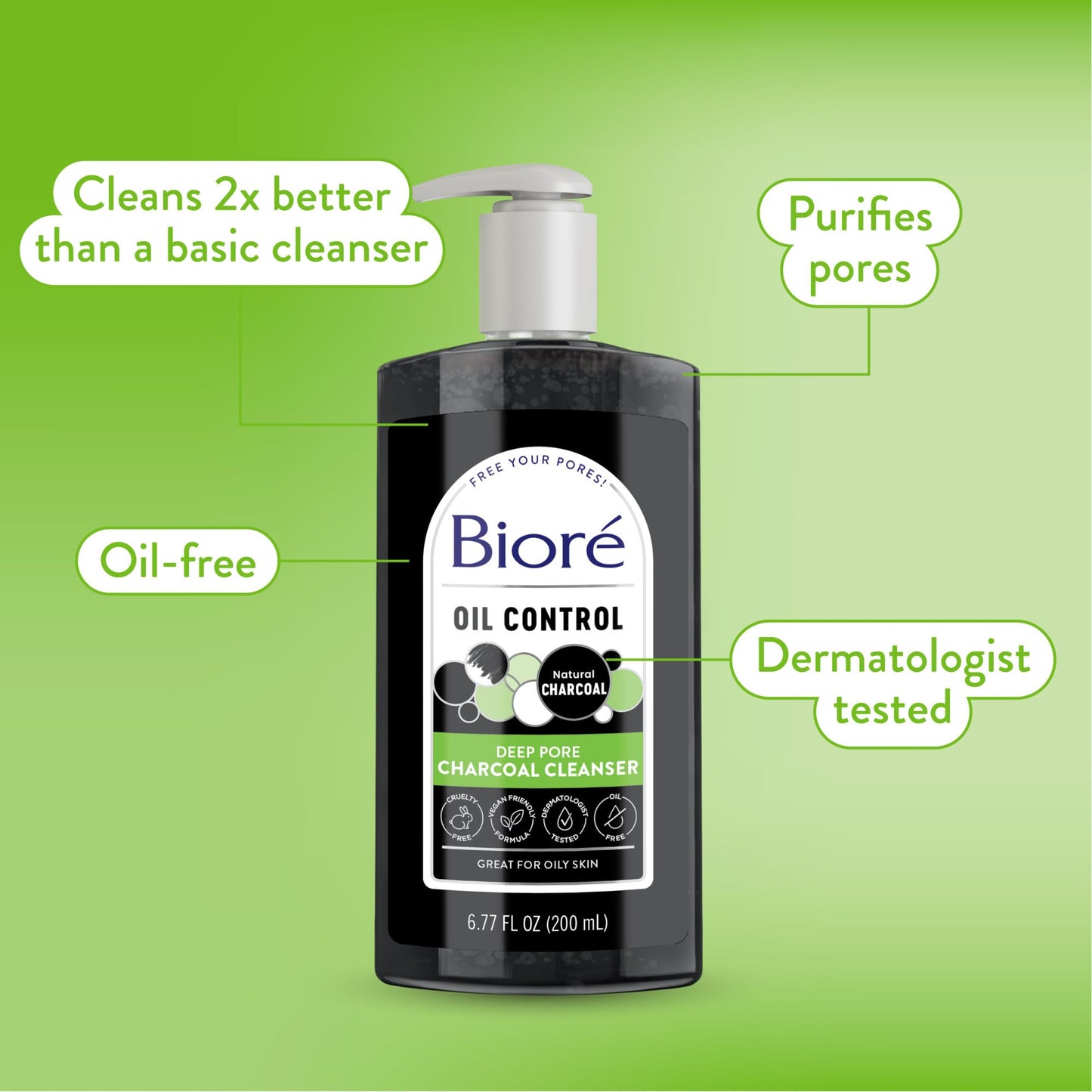 Biore Deep Pore Charcoal Face Wash, Daily Facial Cleanser for Dirt & Makeup Removal, for Oily Skin, 6.77 Oz