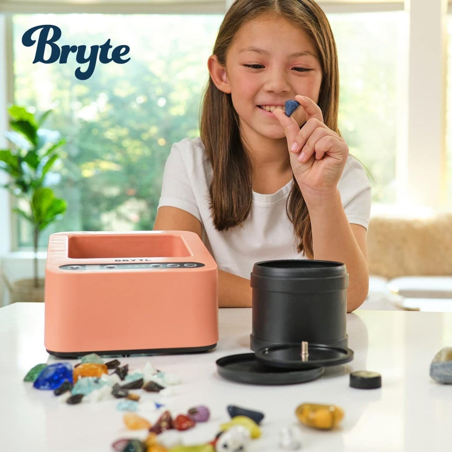 BRYTE Pink Rock Tumbler – 3 Speeds, 9-Day Digital Timer, Self-Cooling Motor, Dual Injection, Professional Polisher Kit for Kids & Adults